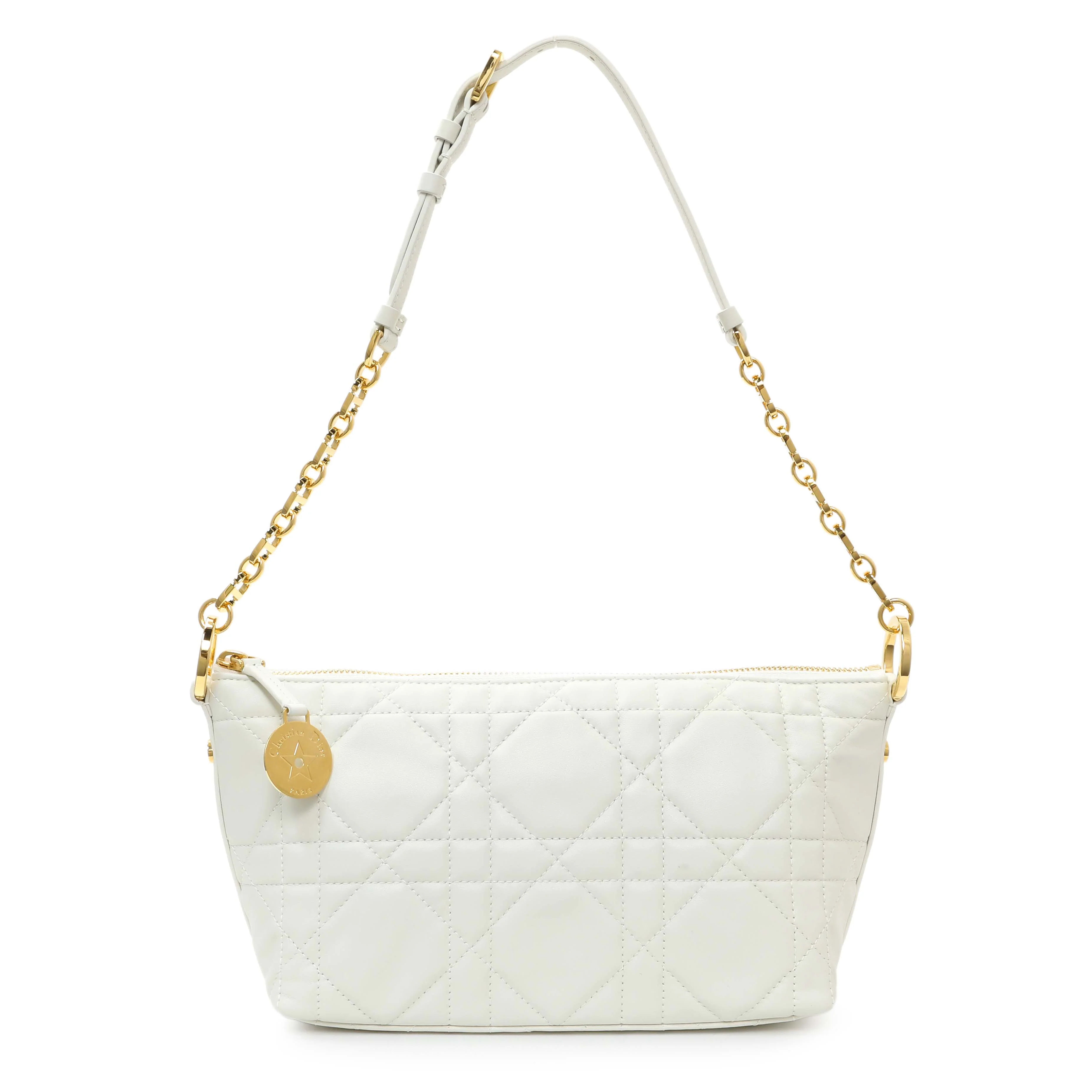 Christian Dior Latte Macrocannage Lambskin Diorstar Hobo Bag With Chain