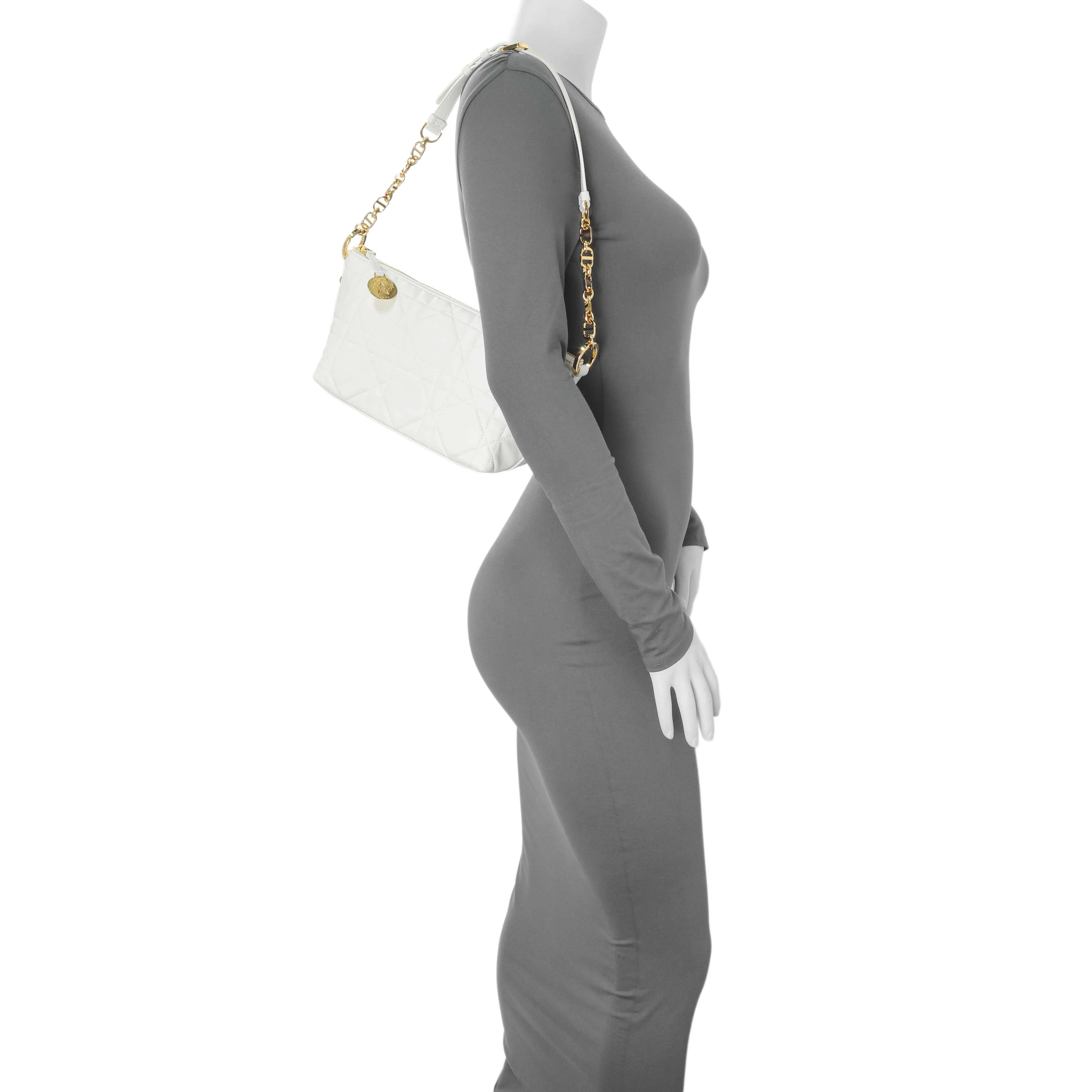 Christian Dior Latte Macrocannage Lambskin Diorstar Hobo Bag With Chain - Image 7