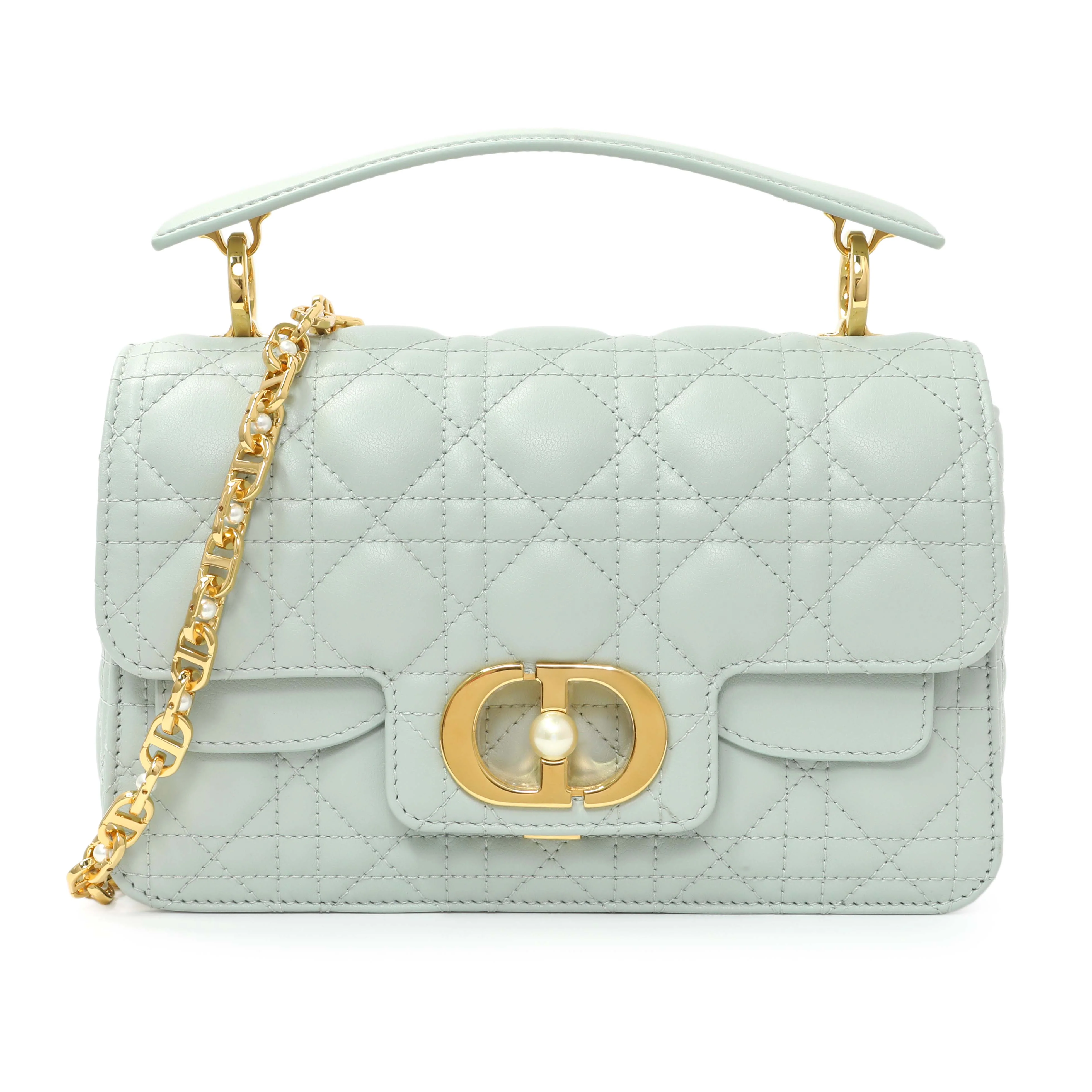 Christian Dior Light Blue Lambskin Cannage Small Jolie Top Handle Bag