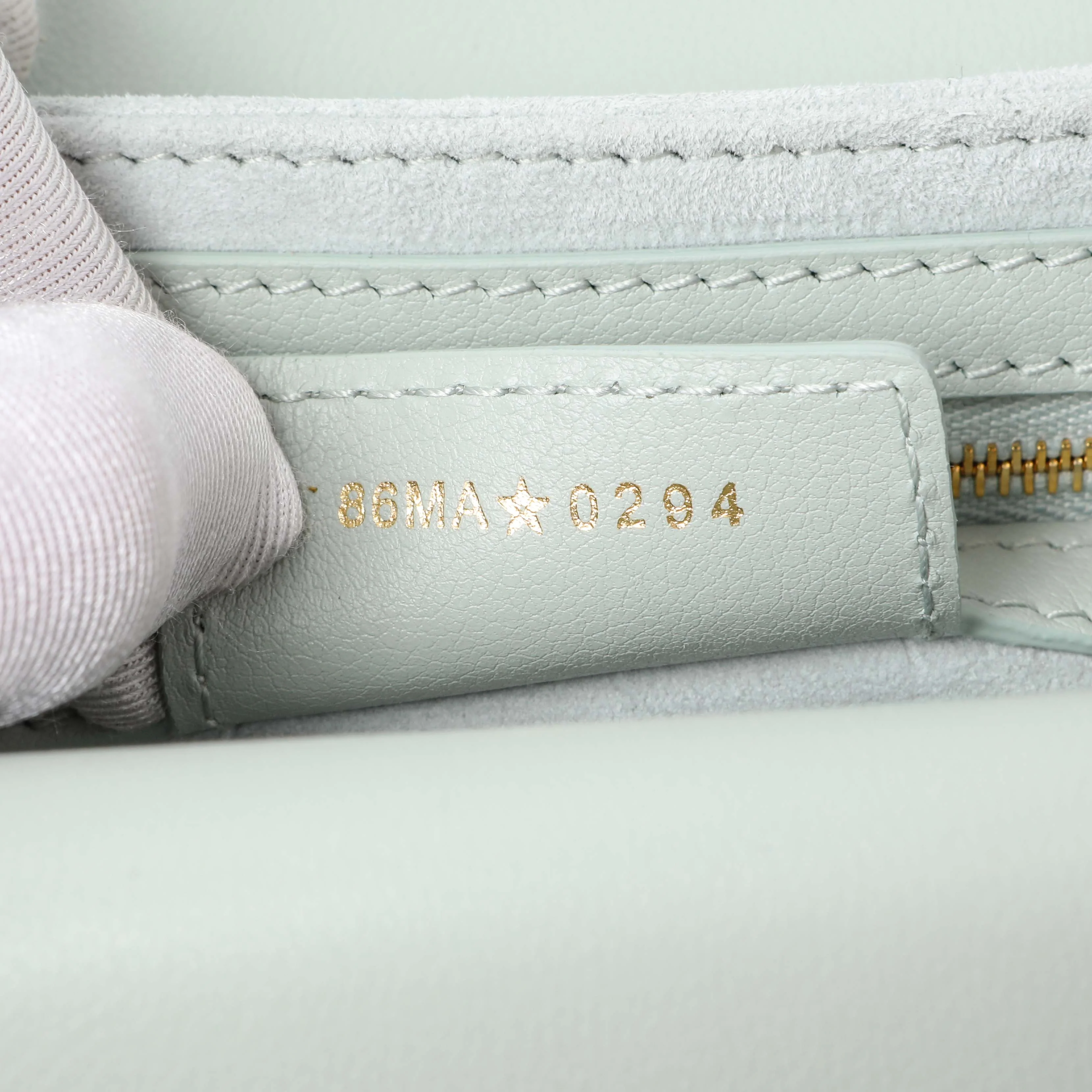 Christian Dior Light Blue Lambskin Cannage Small Jolie Top Handle Bag - Image 6