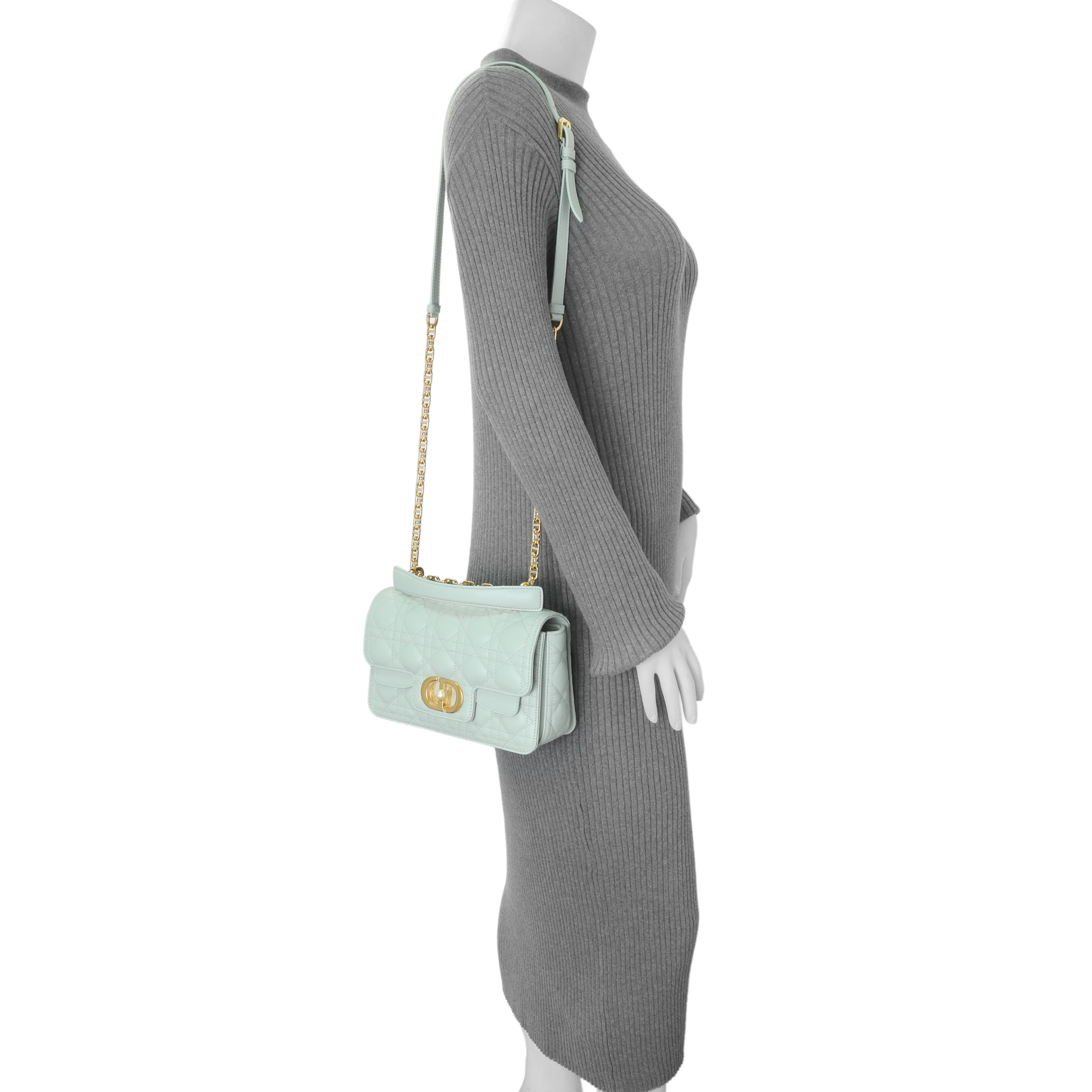 Christian Dior Light Blue Lambskin Cannage Small Jolie Top Handle Bag - Image 7