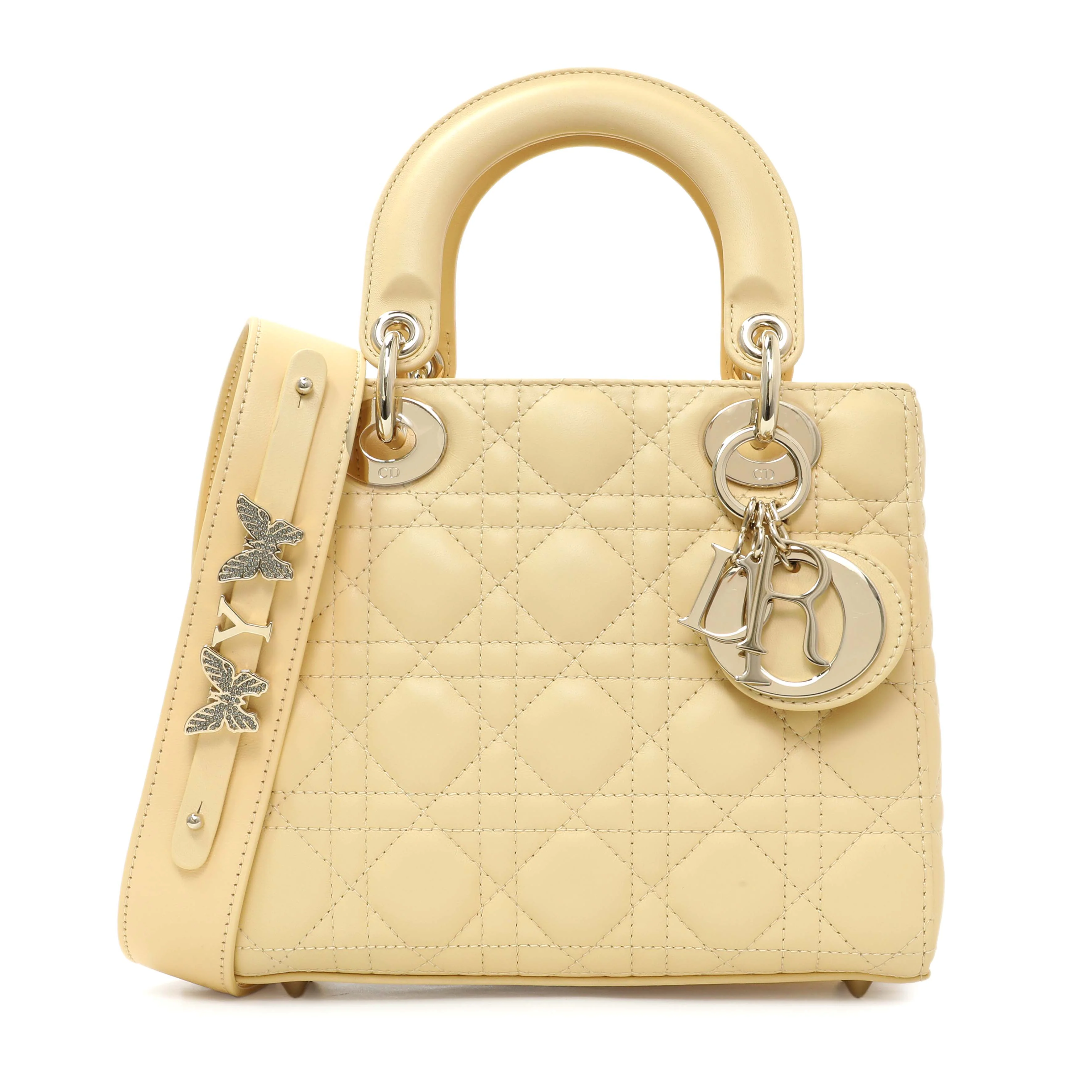 Christian Dior Light Yellow Lambskin Cannage Small My ABCDior Lady Dior