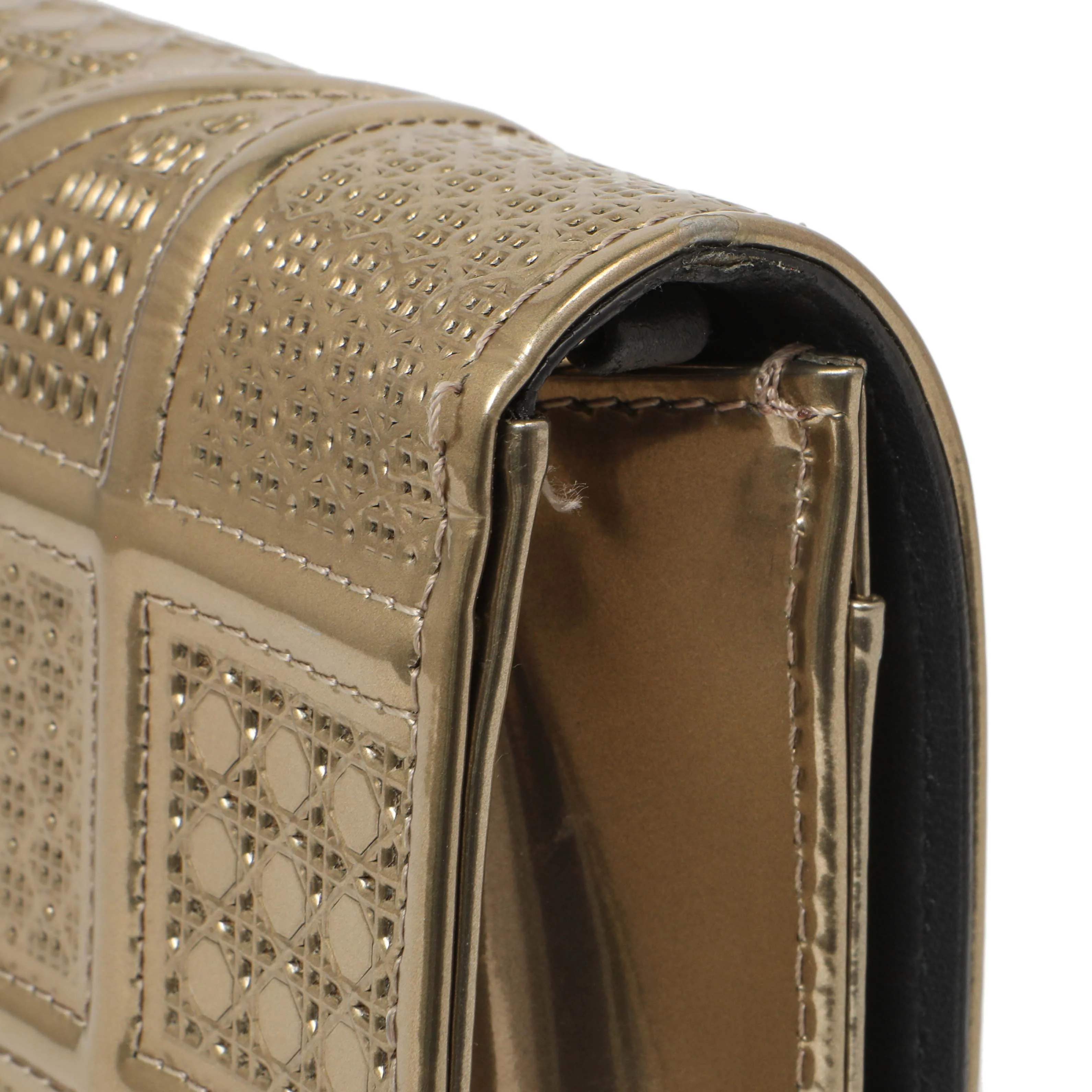 Christian Dior Metallic Gold Patent Micro Cannage Diorama Wallet on Chain - Image 11