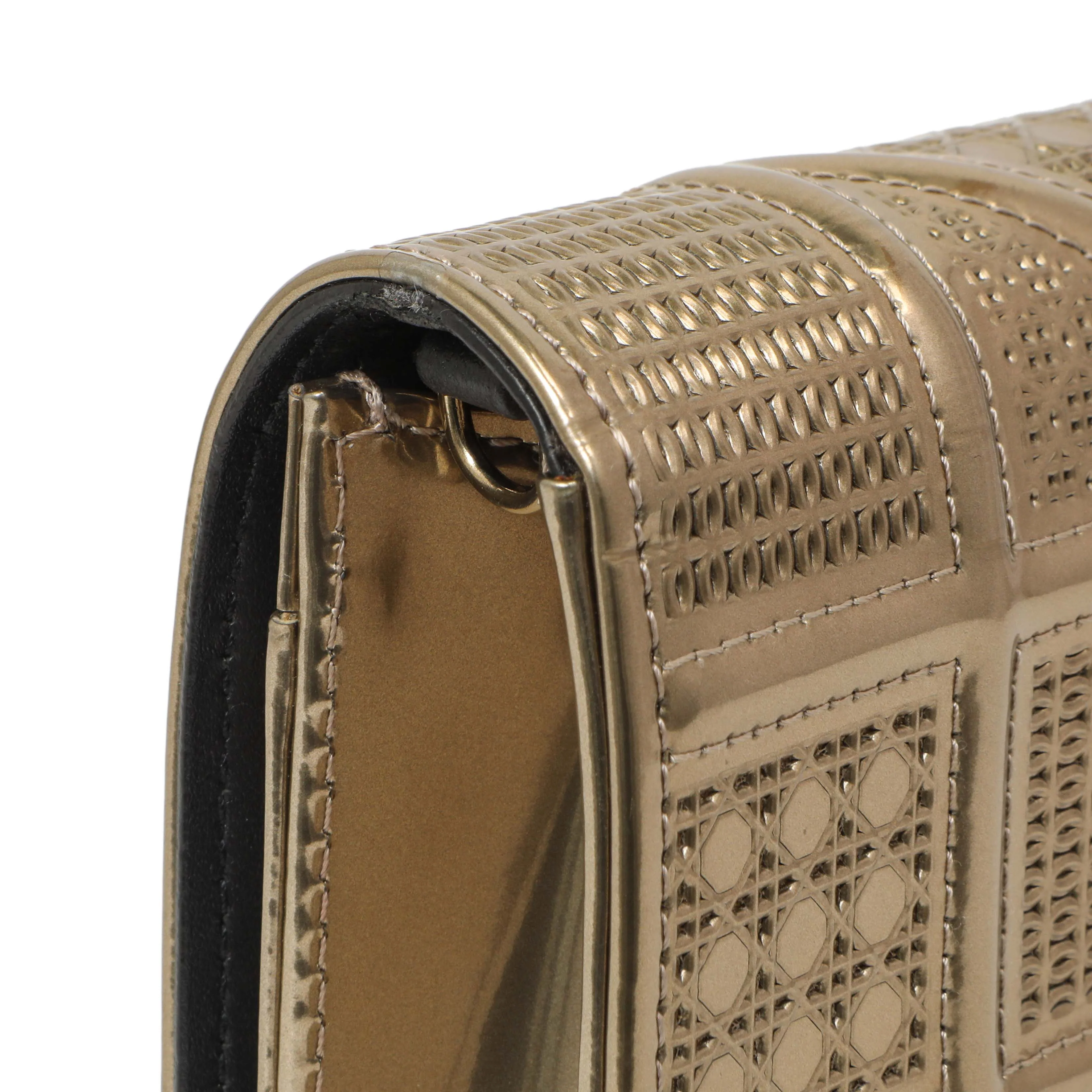 Christian Dior Metallic Gold Patent Micro Cannage Diorama Wallet on Chain - Image 12