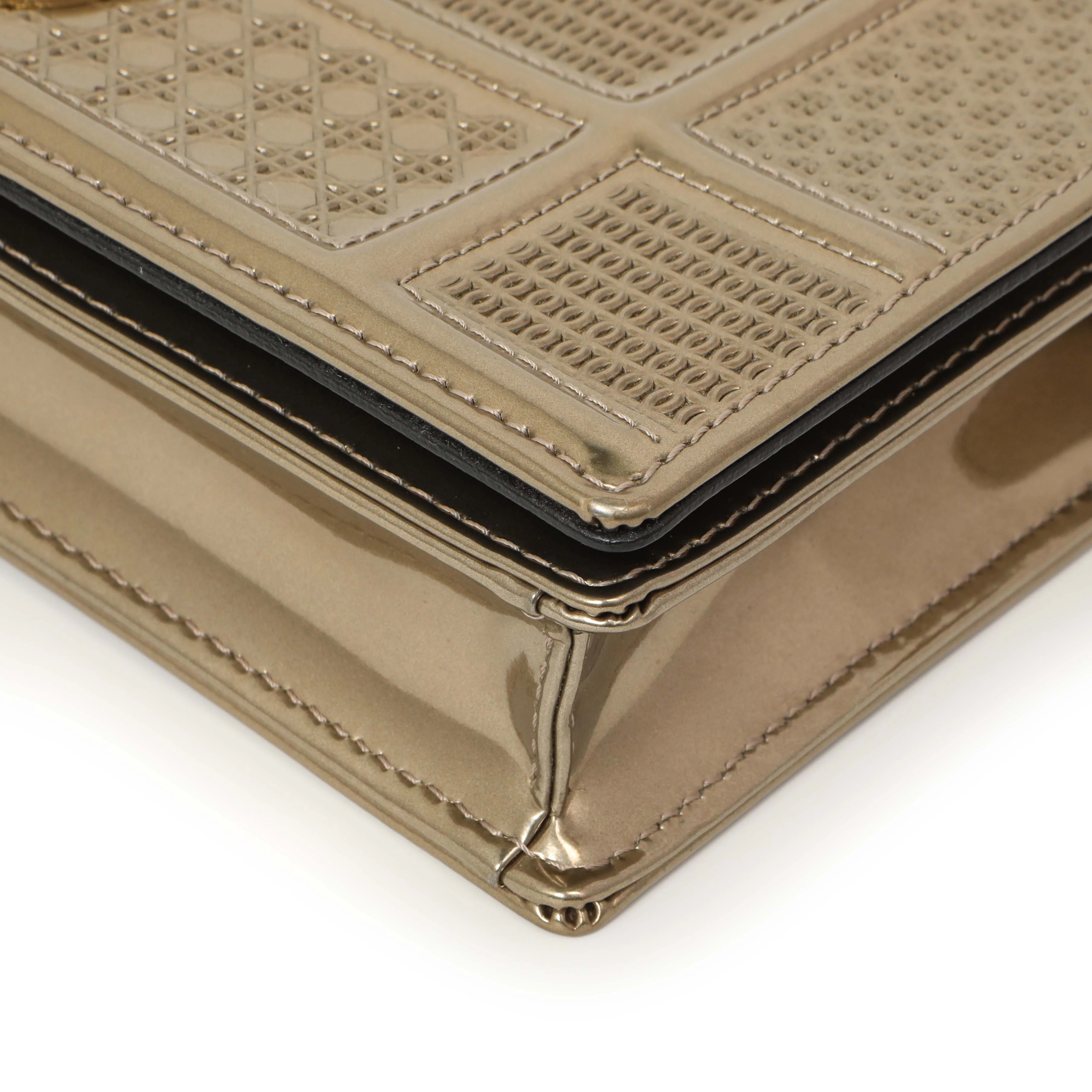 Christian Dior Metallic Gold Patent Micro Cannage Diorama Wallet on Chain - Image 5