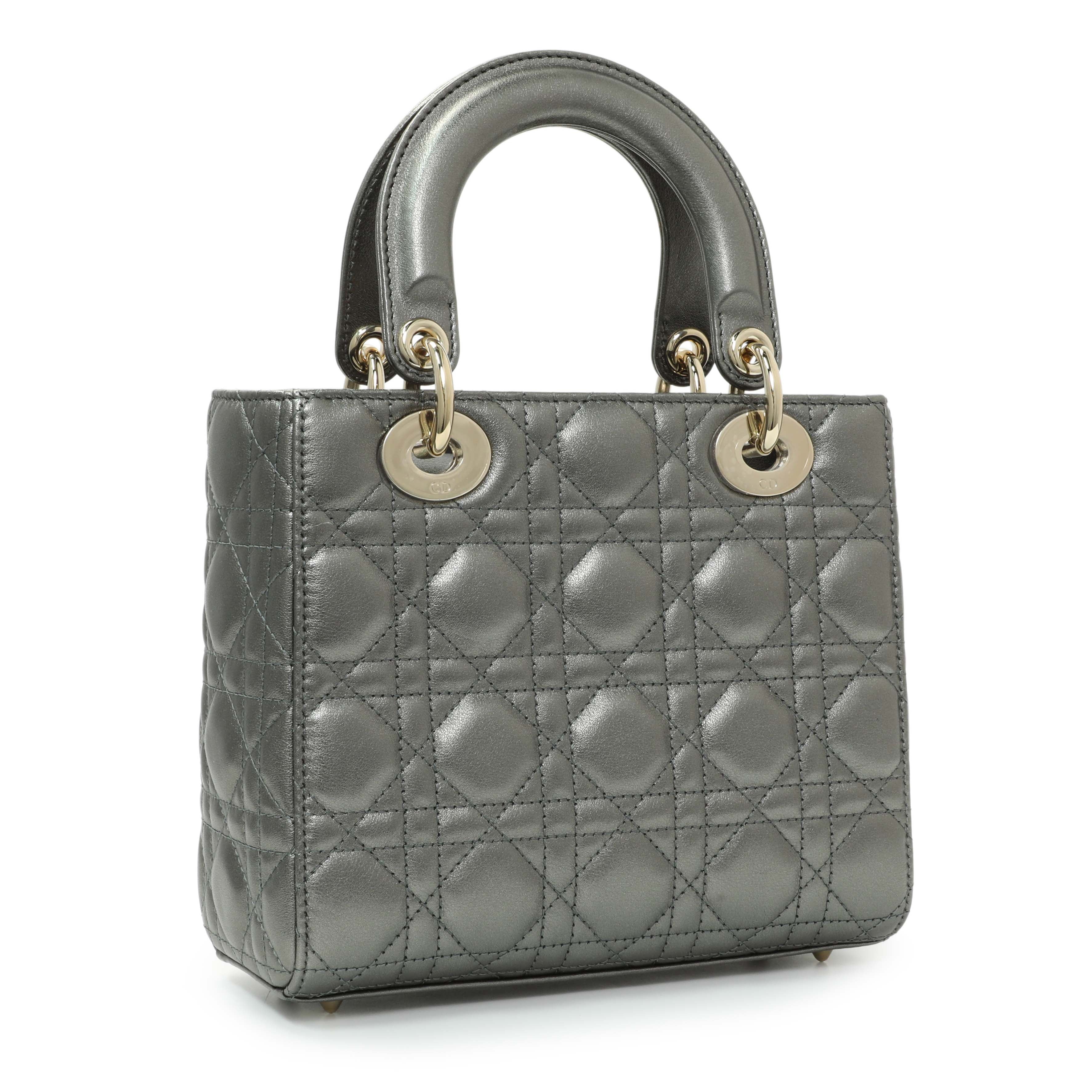 Christian Dior Metallic Grey Lambskin Cannage Small Small My ABCDior Lady Dior - Image 2
