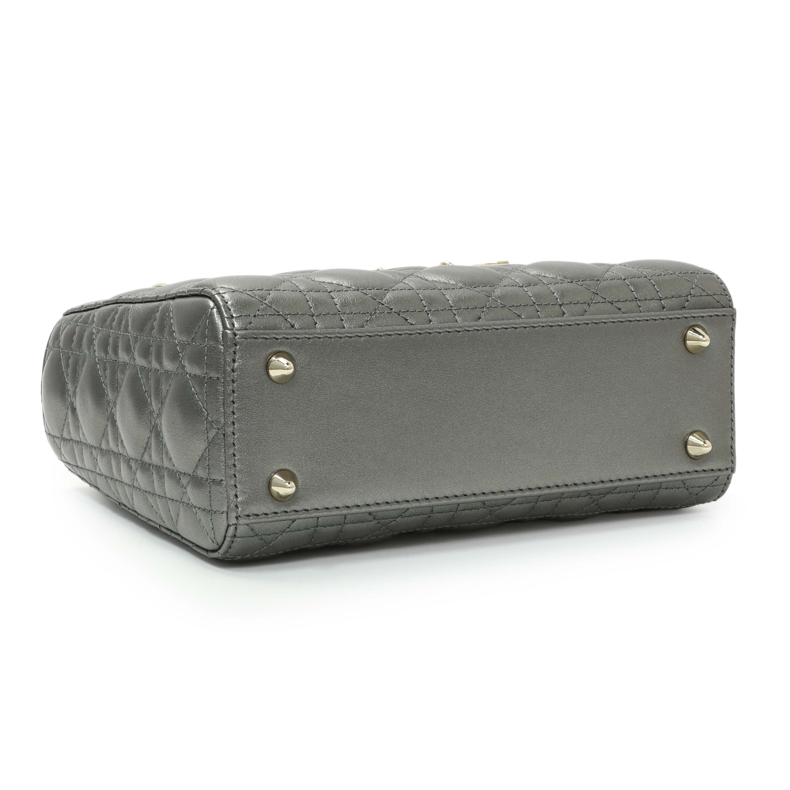 Christian Dior Metallic Grey Lambskin Cannage Small Small My ABCDior Lady Dior - Image 3