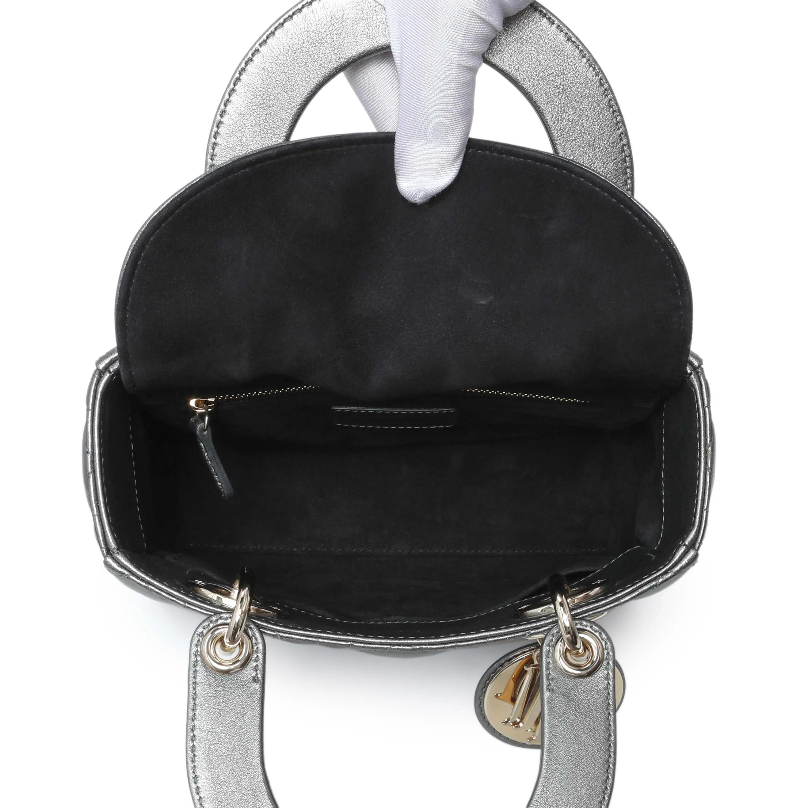 Christian Dior Metallic Grey Lambskin Cannage Small Small My ABCDior Lady Dior - Image 4