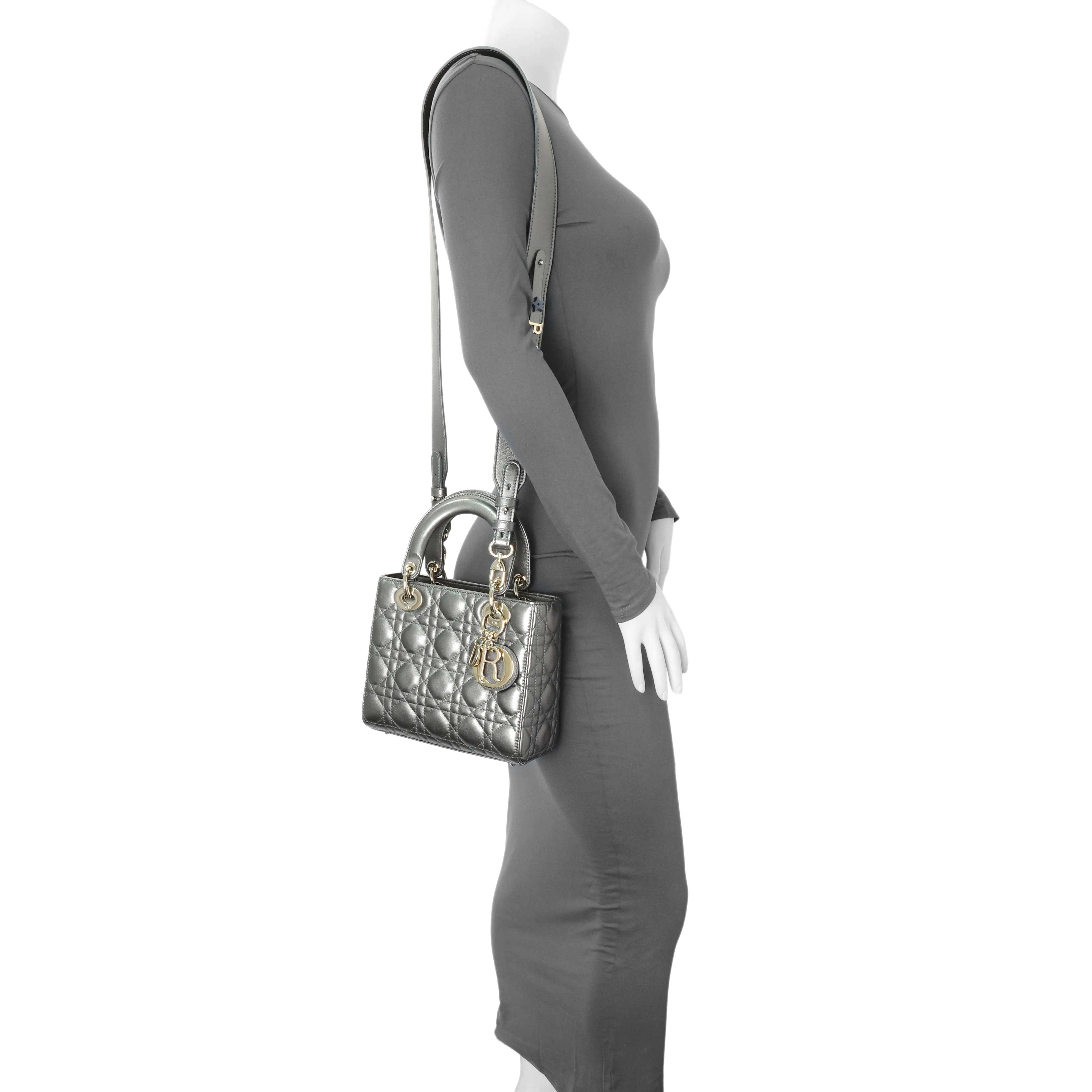 Christian Dior Metallic Grey Lambskin Cannage Small Small My ABCDior Lady Dior - Image 7