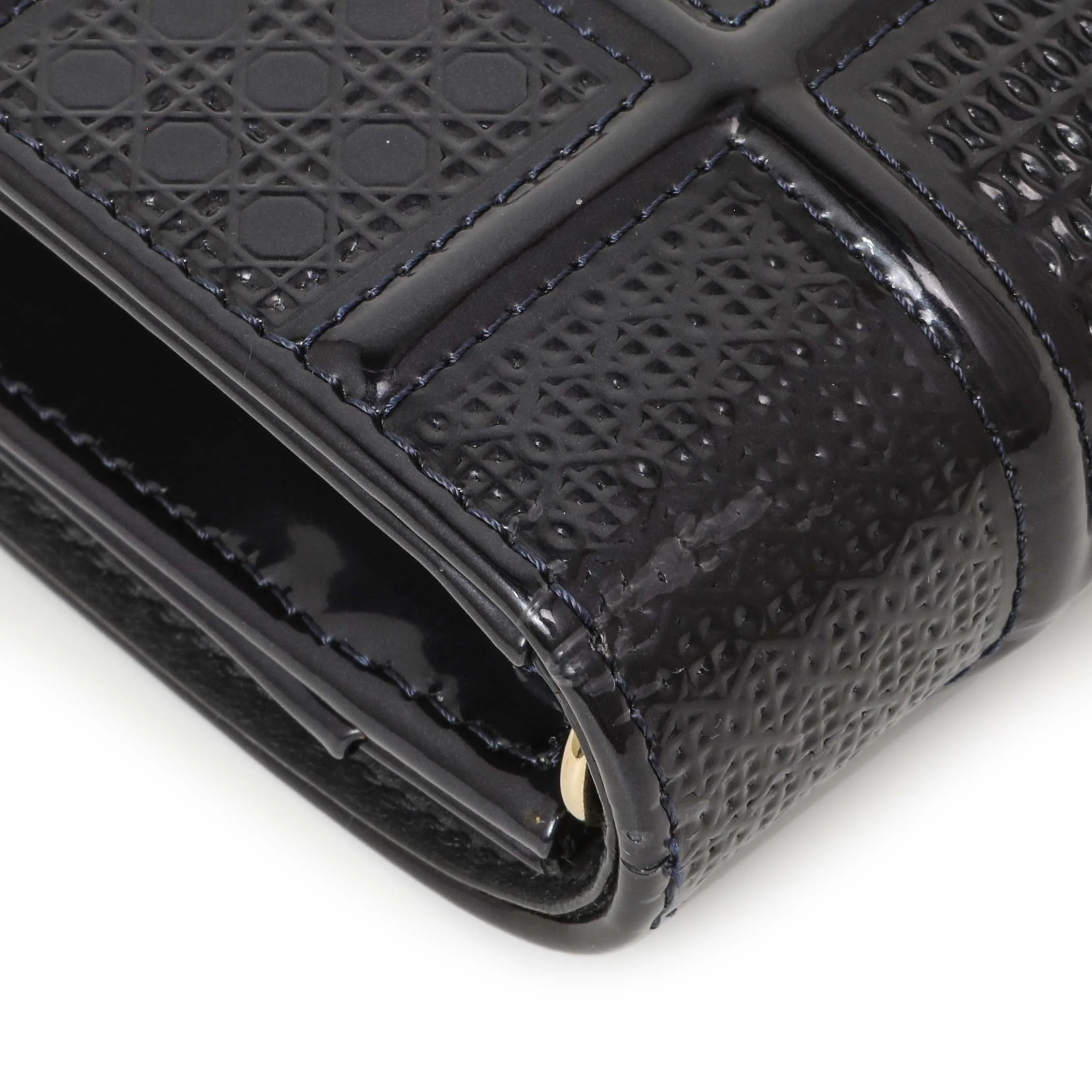 Christian Dior Navy Patent Micro-Cannage Diorama Wallet on Chain - Image 10