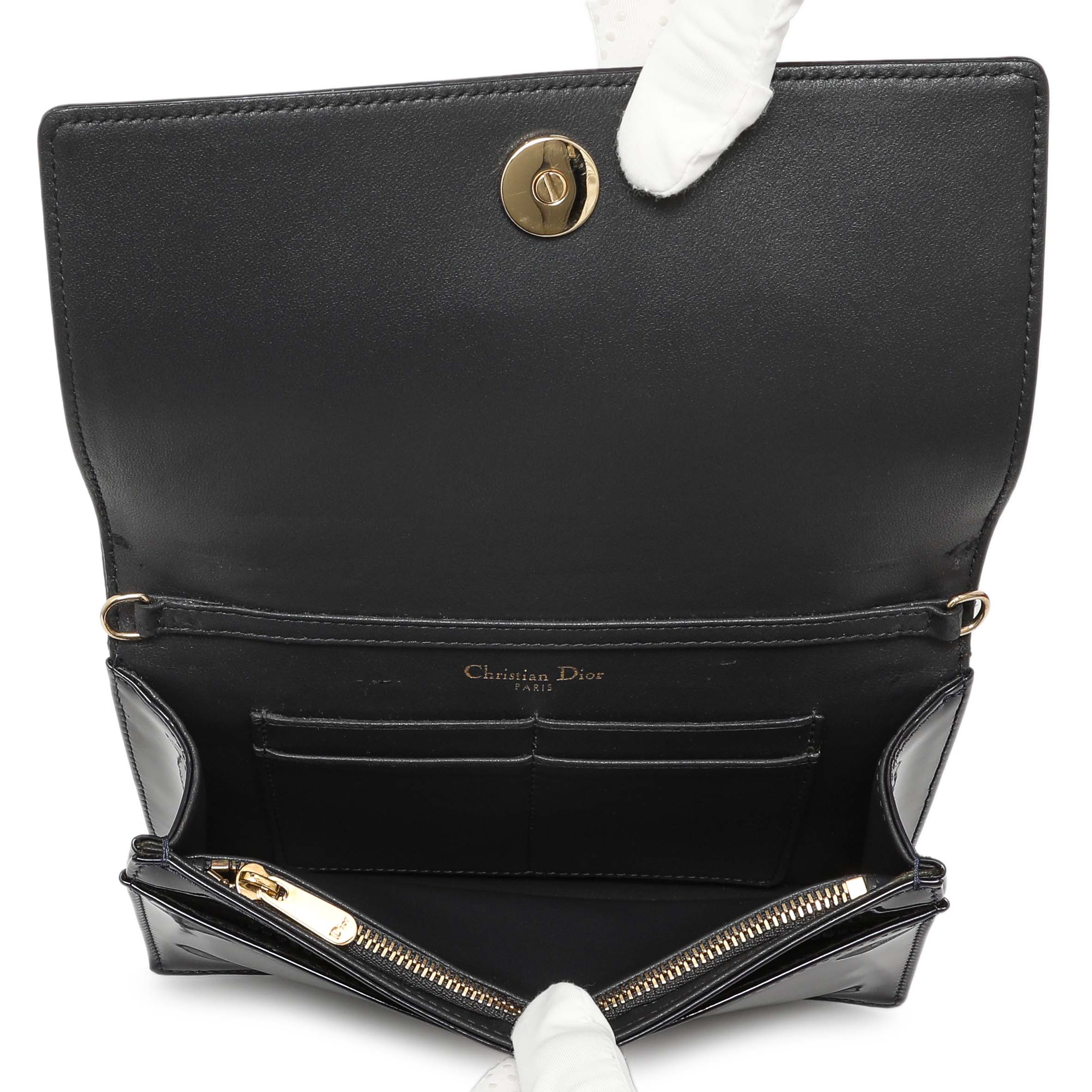 Christian Dior Navy Patent Micro-Cannage Diorama Wallet on Chain - Image 12