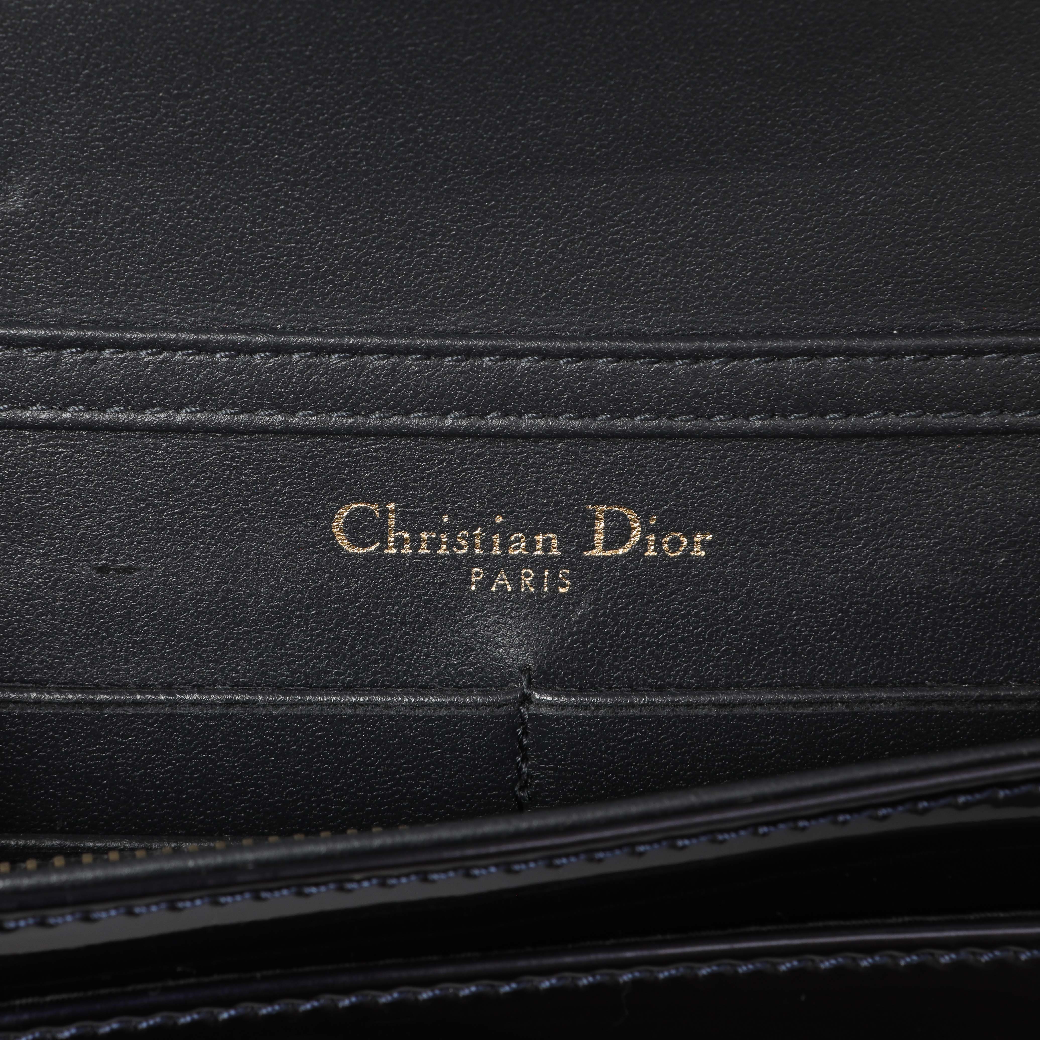 Christian Dior Navy Patent Micro-Cannage Diorama Wallet on Chain - Image 13