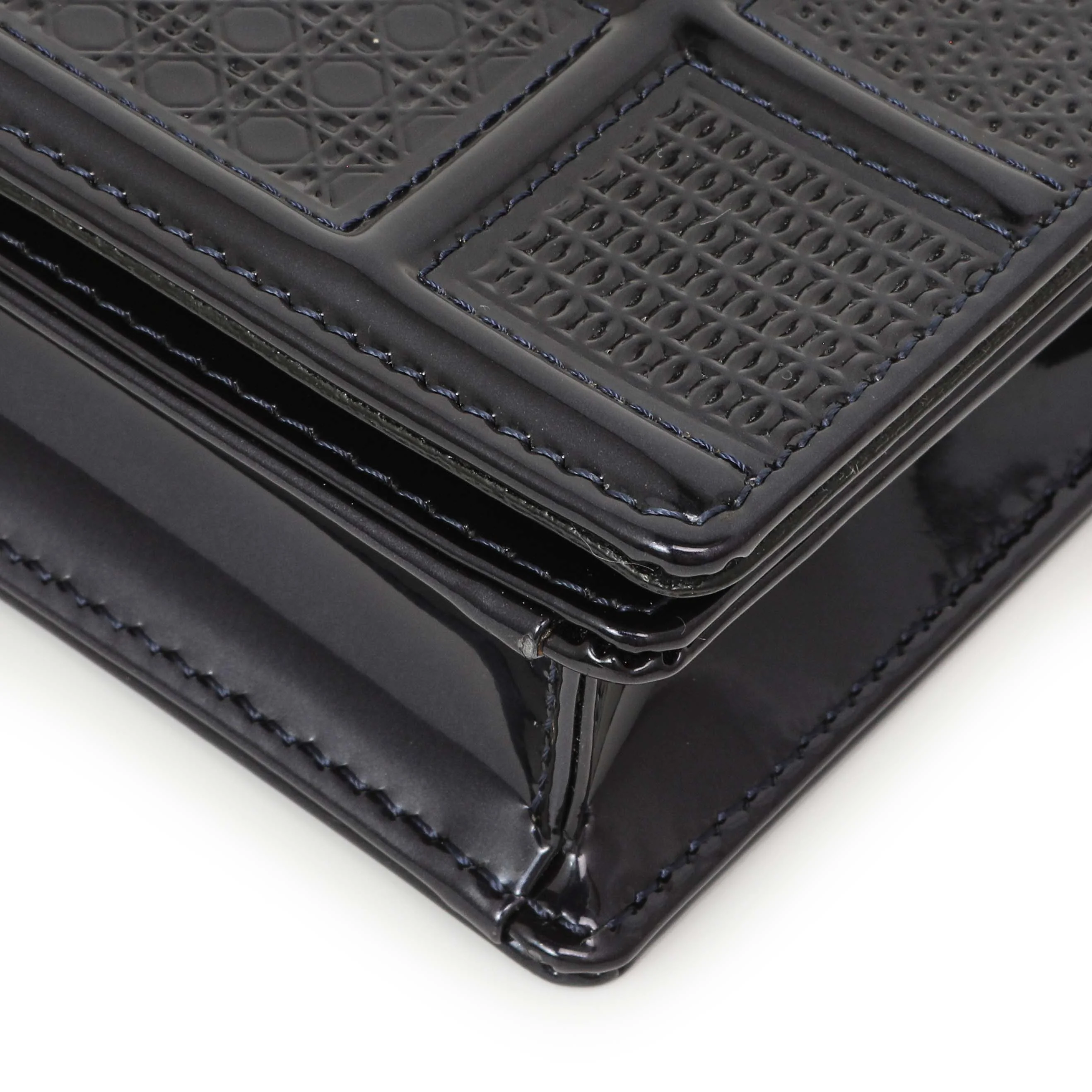 Christian Dior Navy Patent Micro-Cannage Diorama Wallet on Chain - Image 7