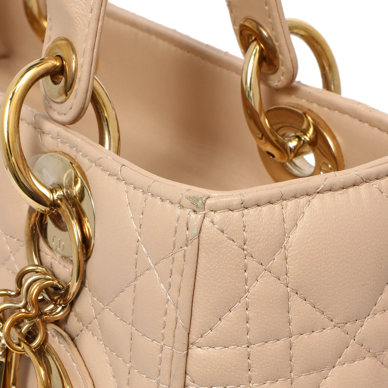 Christian Dior Nude Lambskin Cannage Medium Lady Dior - Image 12