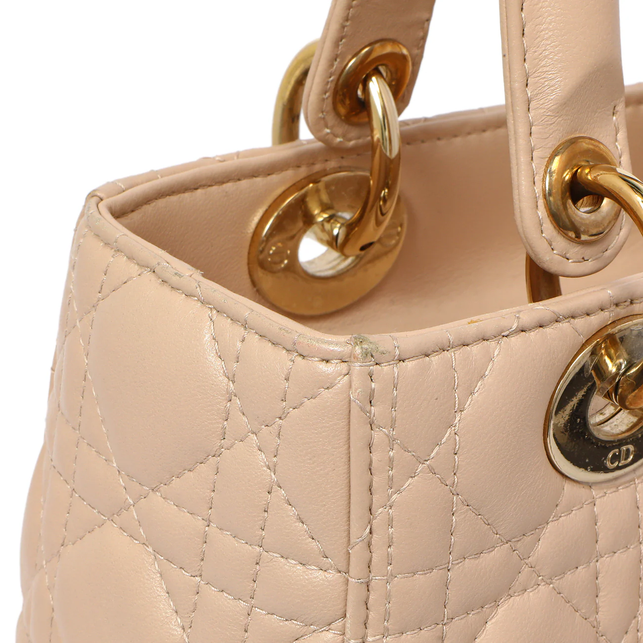 Christian Dior Nude Lambskin Cannage Medium Lady Dior - Image 13