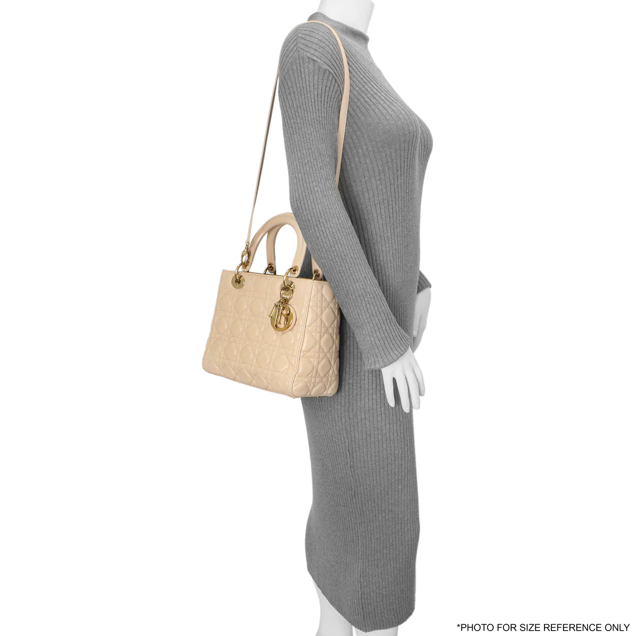 Christian Dior Nude Lambskin Cannage Medium Lady Dior - Image 15