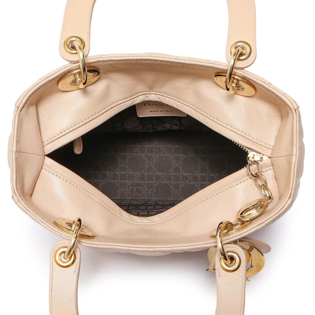 Christian Dior Nude Lambskin Cannage Medium Lady Dior - Image 8