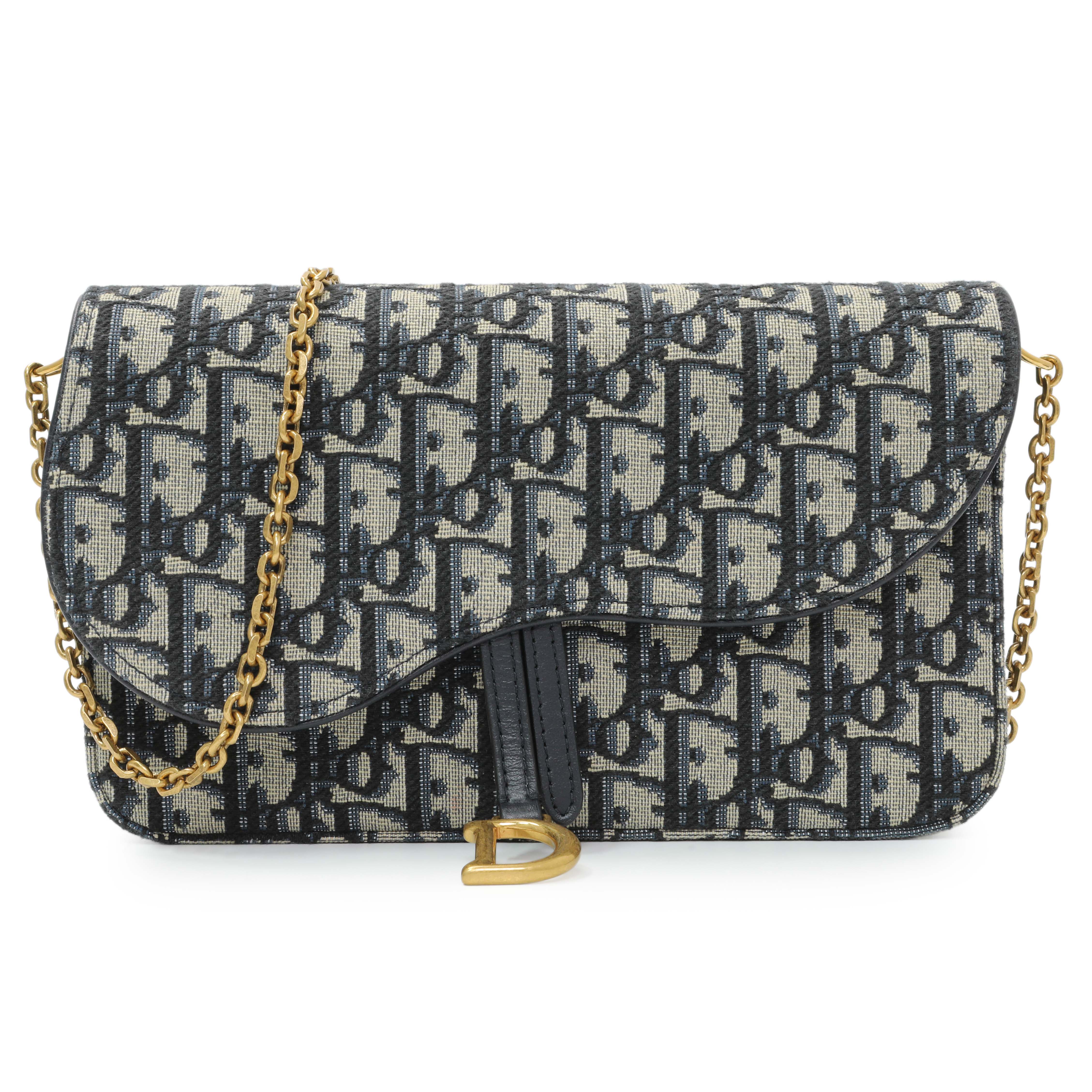 Christian Dior Oblique Saddle Pouch with Chain