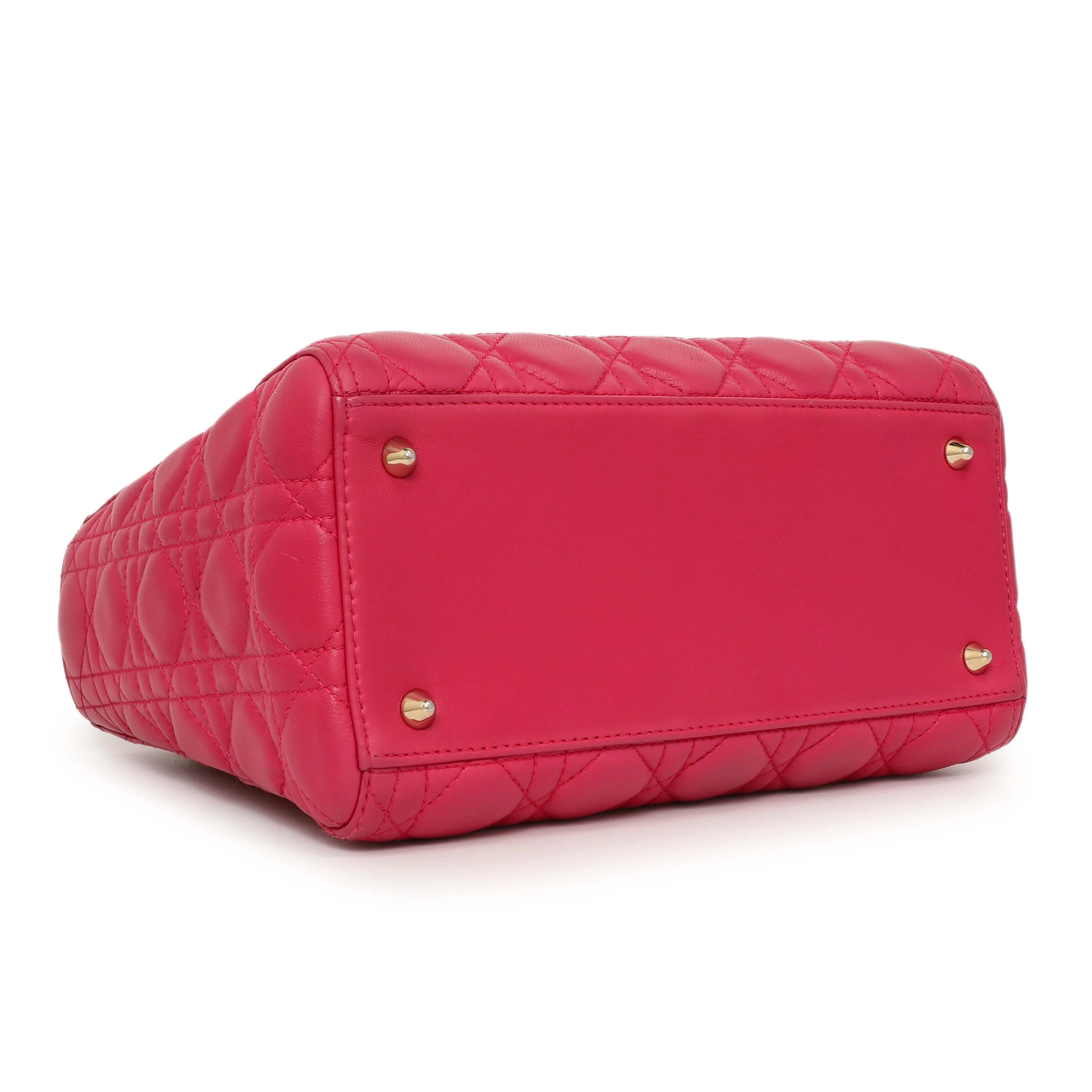 Christian Dior Pink Lambskin Cannage Medium Lady Dior - Image 3