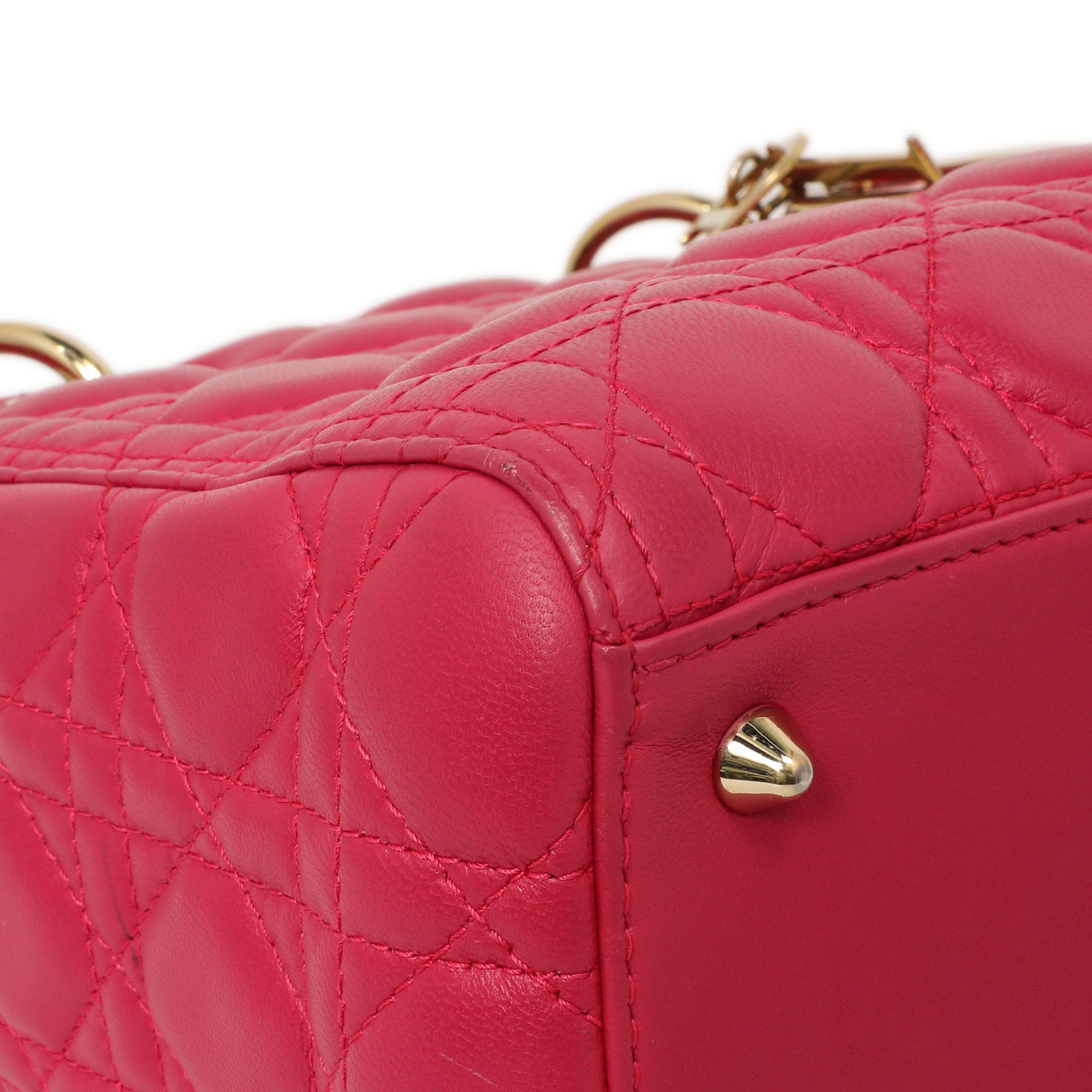 Christian Dior Pink Lambskin Cannage Medium Lady Dior - Image 4