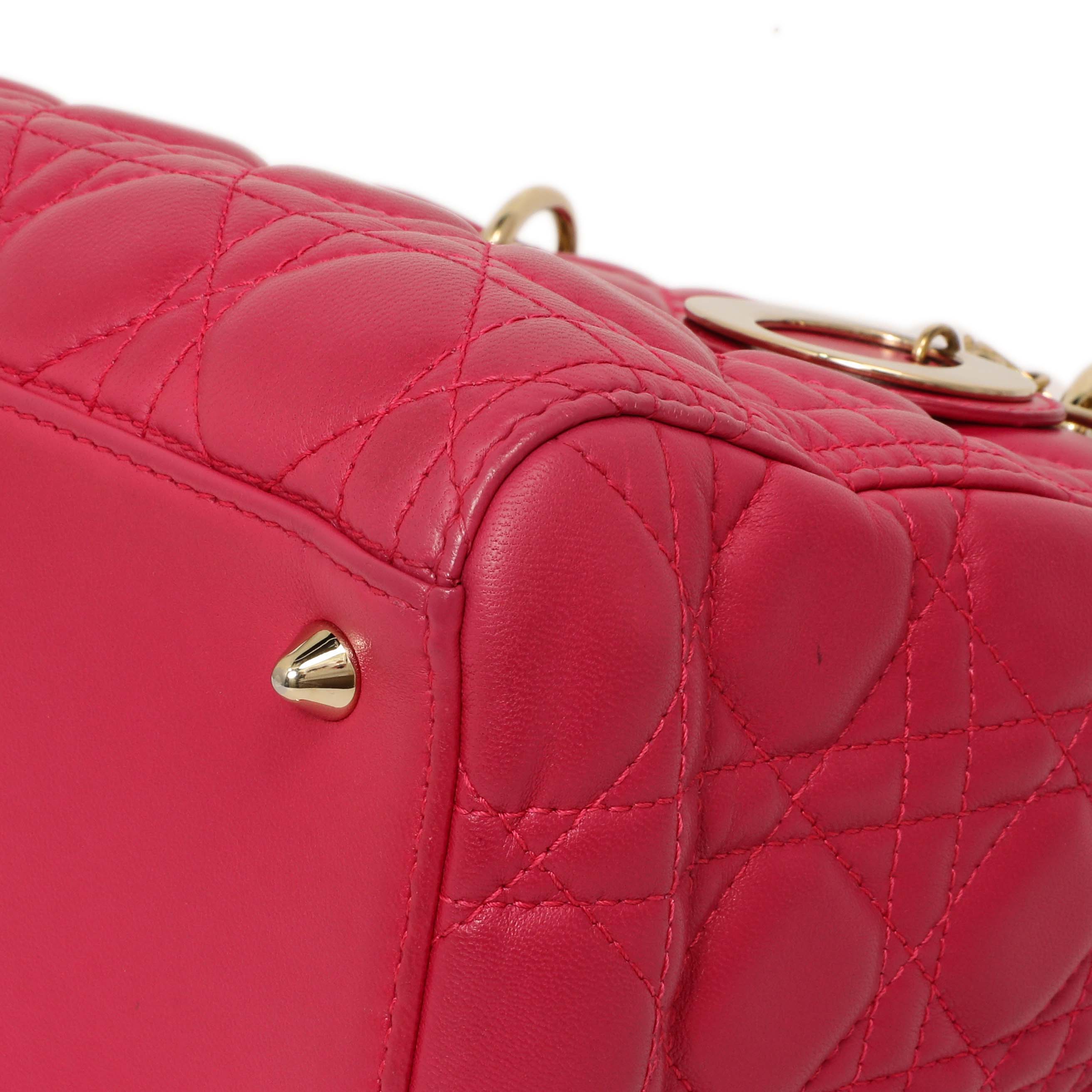 Christian Dior Pink Lambskin Cannage Medium Lady Dior - Image 5