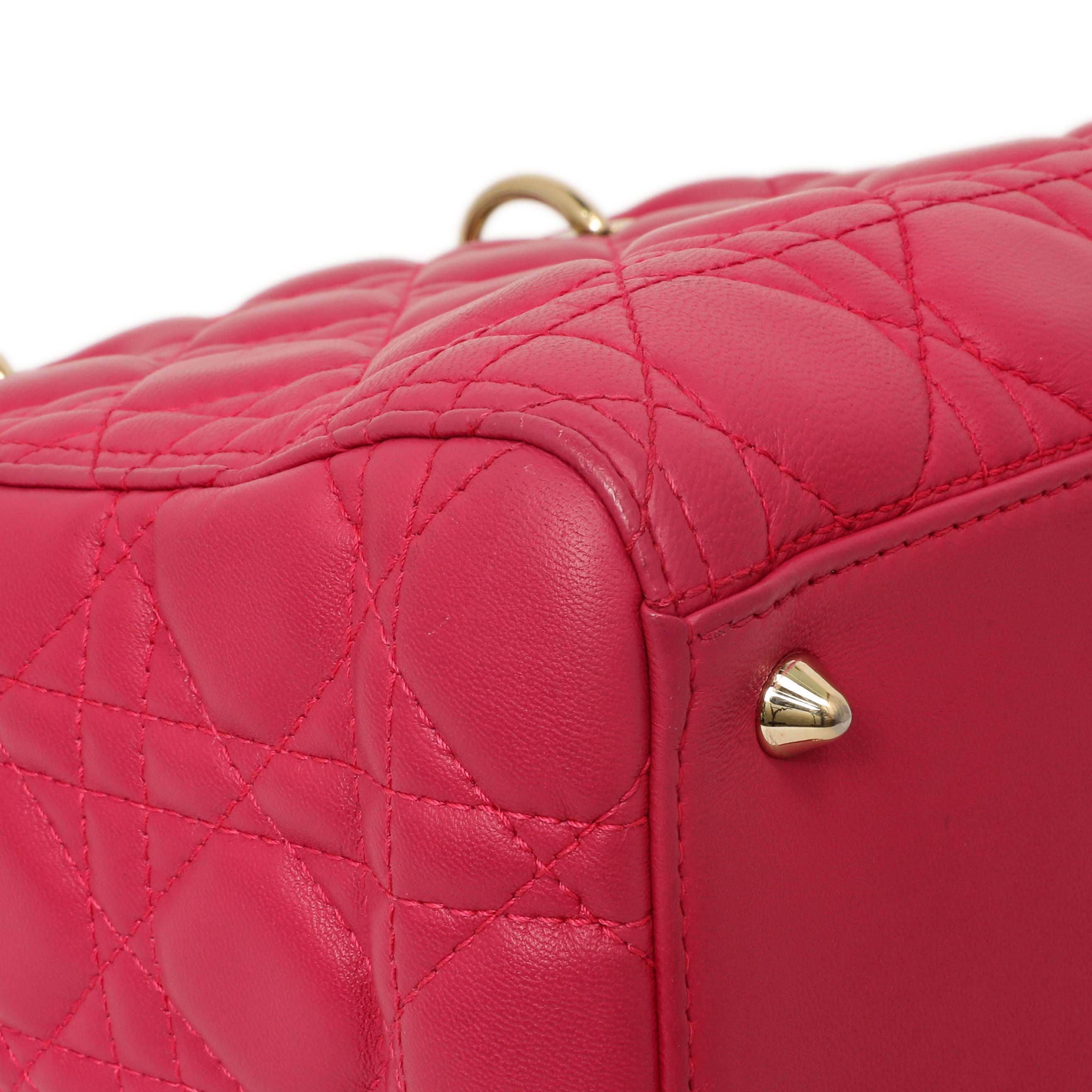Christian Dior Pink Lambskin Cannage Medium Lady Dior - Image 6