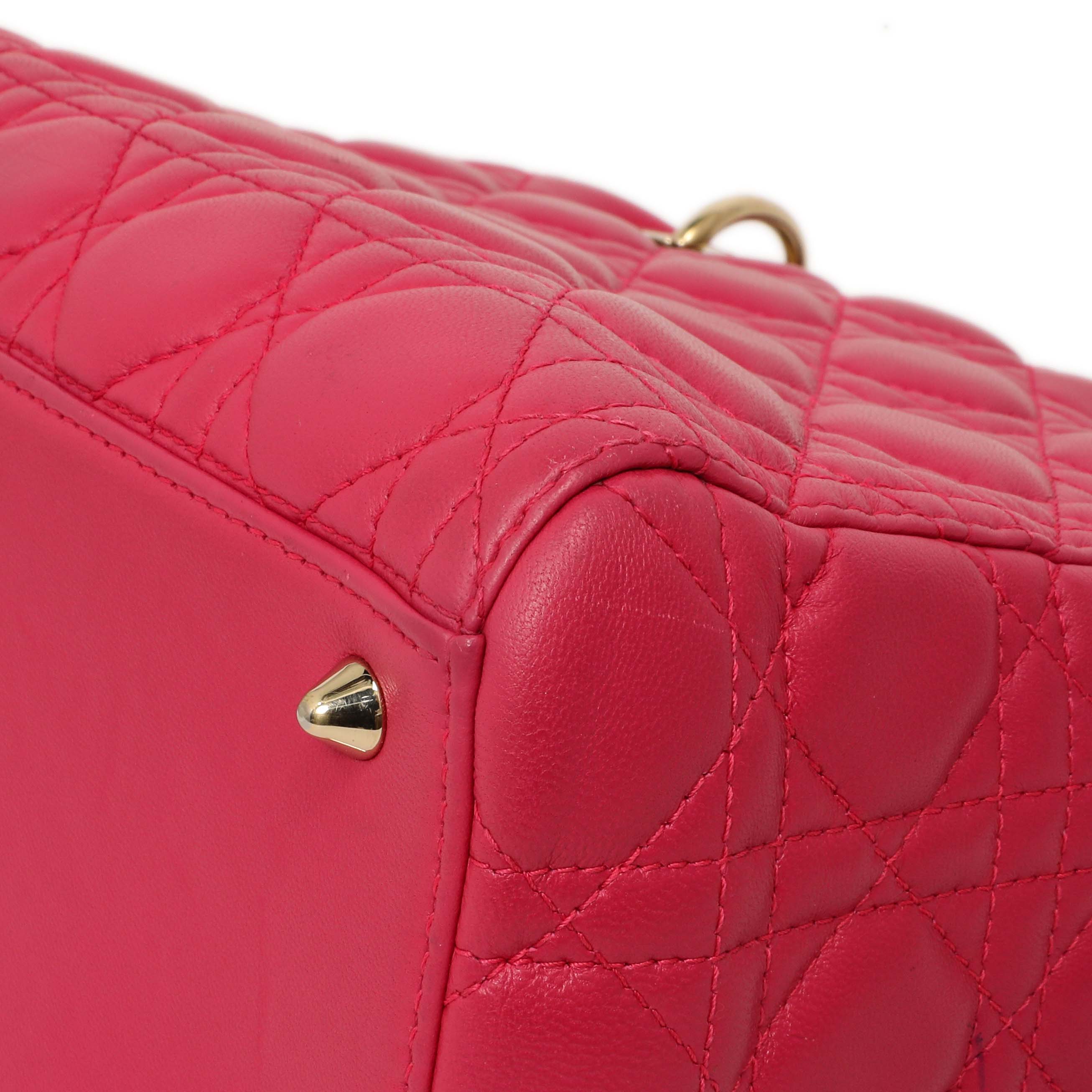 Christian Dior Pink Lambskin Cannage Medium Lady Dior - Image 7