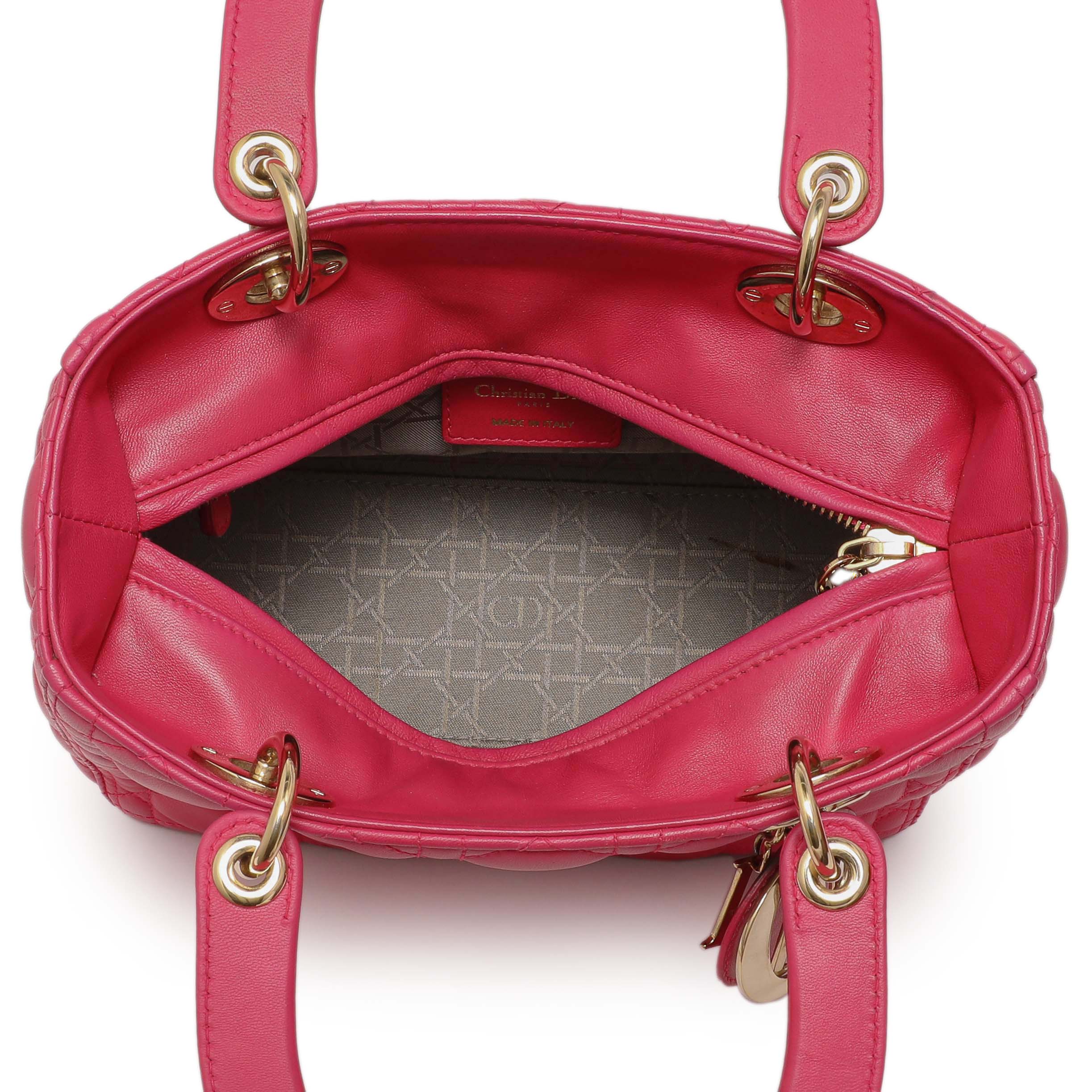 Christian Dior Pink Lambskin Cannage Medium Lady Dior - Image 8