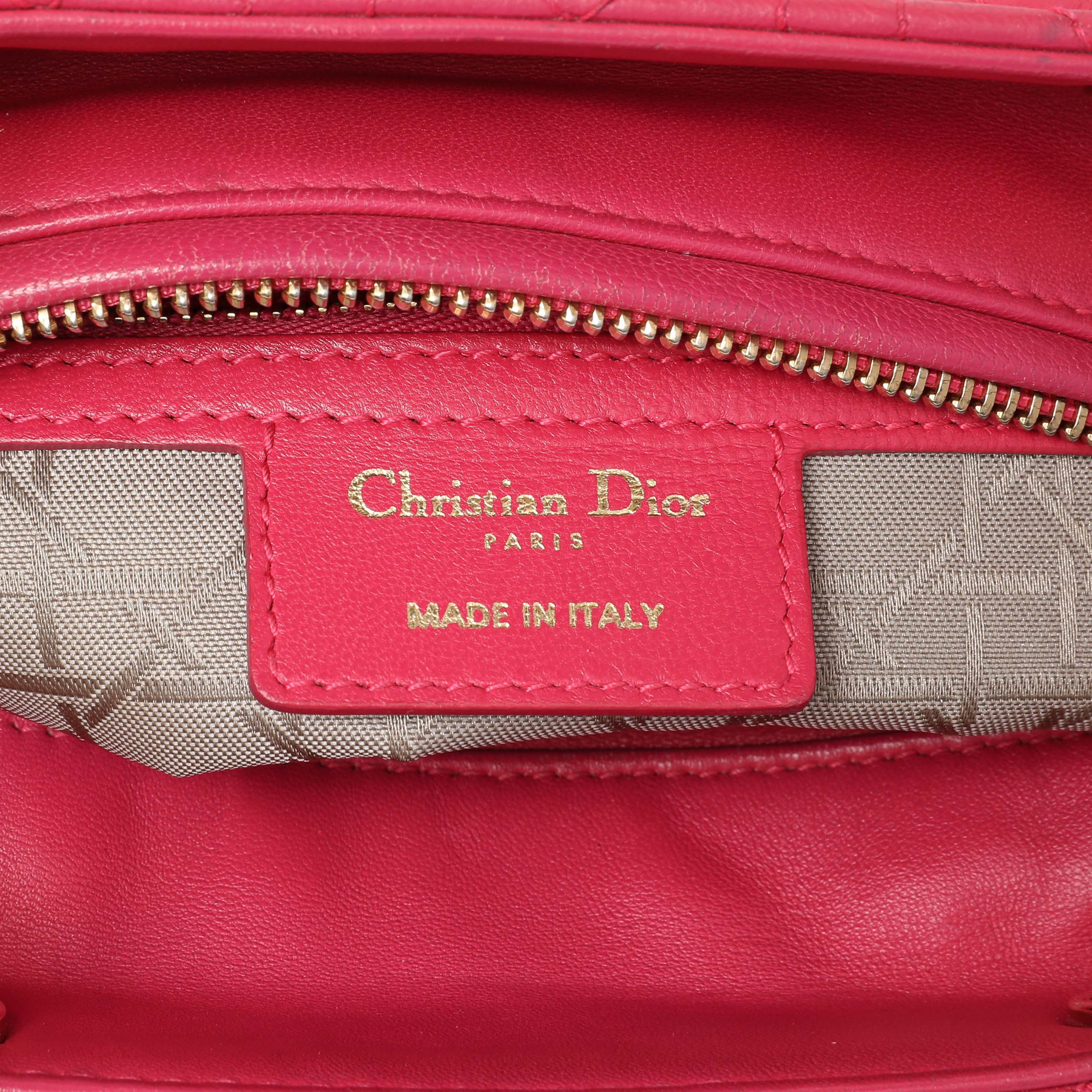 Christian Dior Pink Lambskin Cannage Medium Lady Dior - Image 9