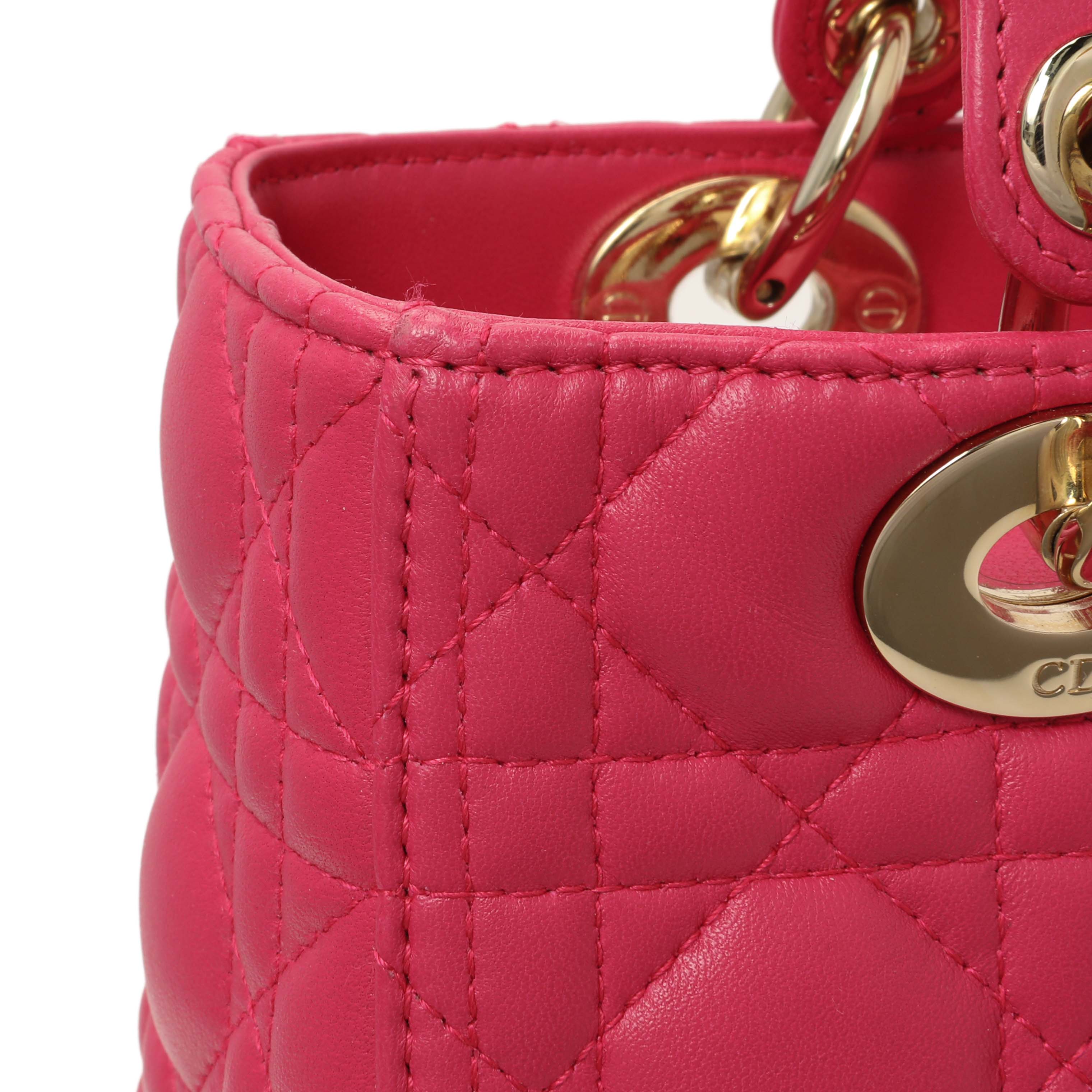 Christian Dior Pink Lambskin Cannage Medium Lady Dior - Image 10
