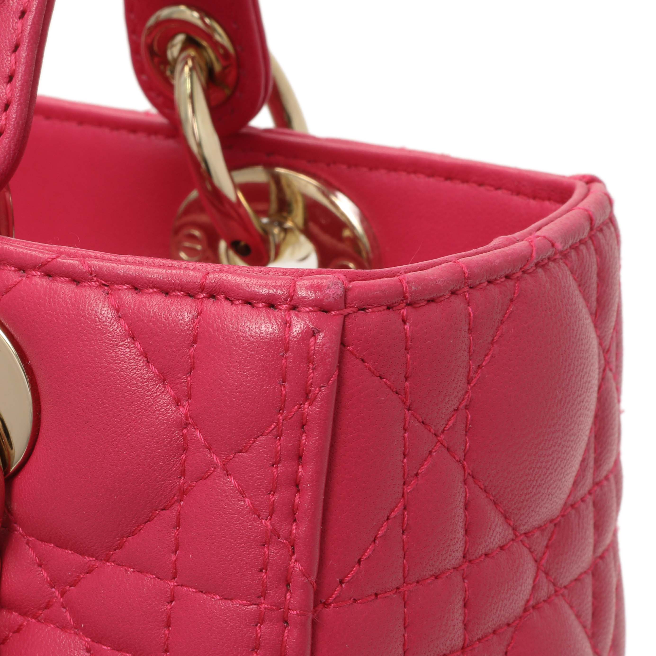 Christian Dior Pink Lambskin Cannage Medium Lady Dior - Image 11
