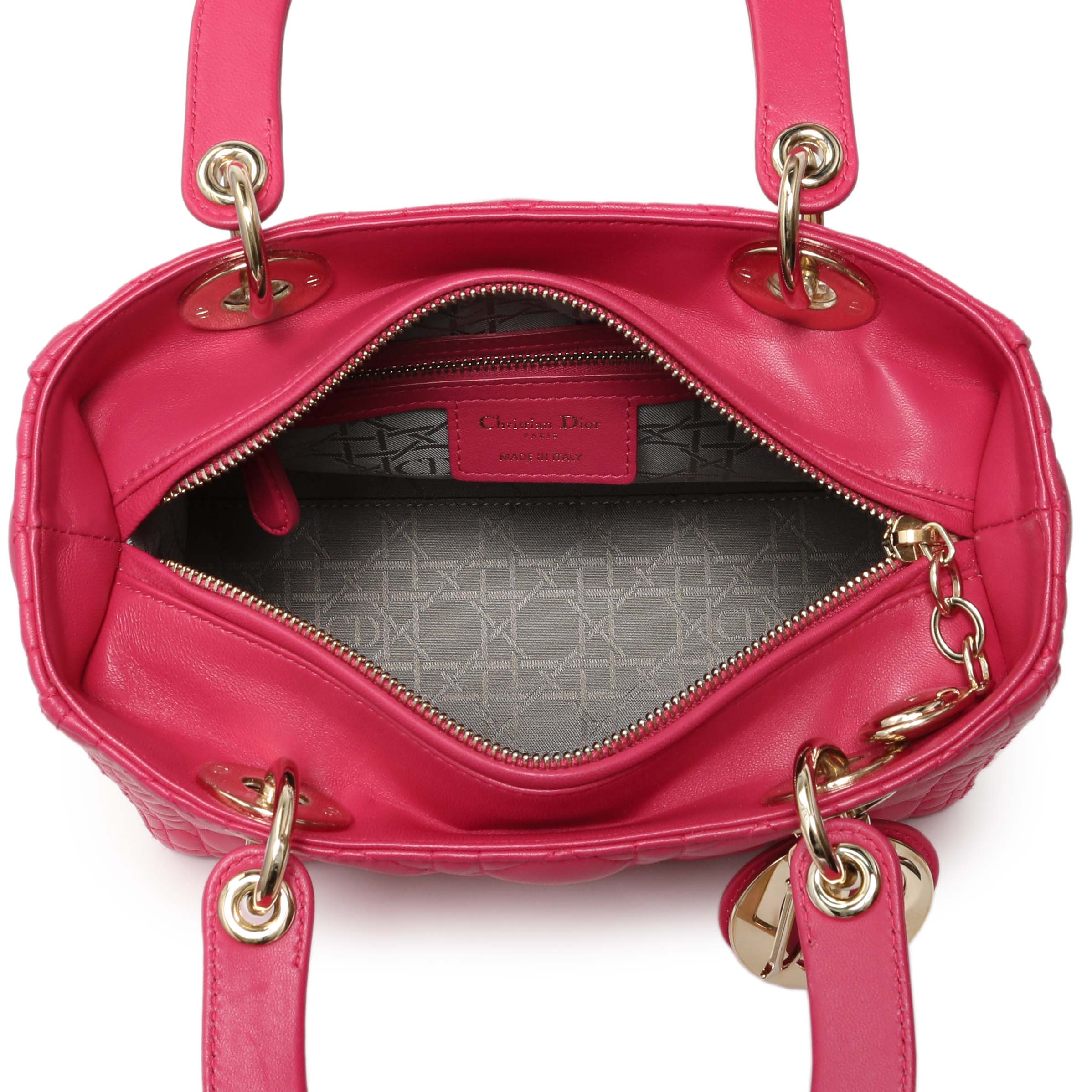 Christian Dior Pink Lambskin Cannage Medium Lady Dior - Image 12