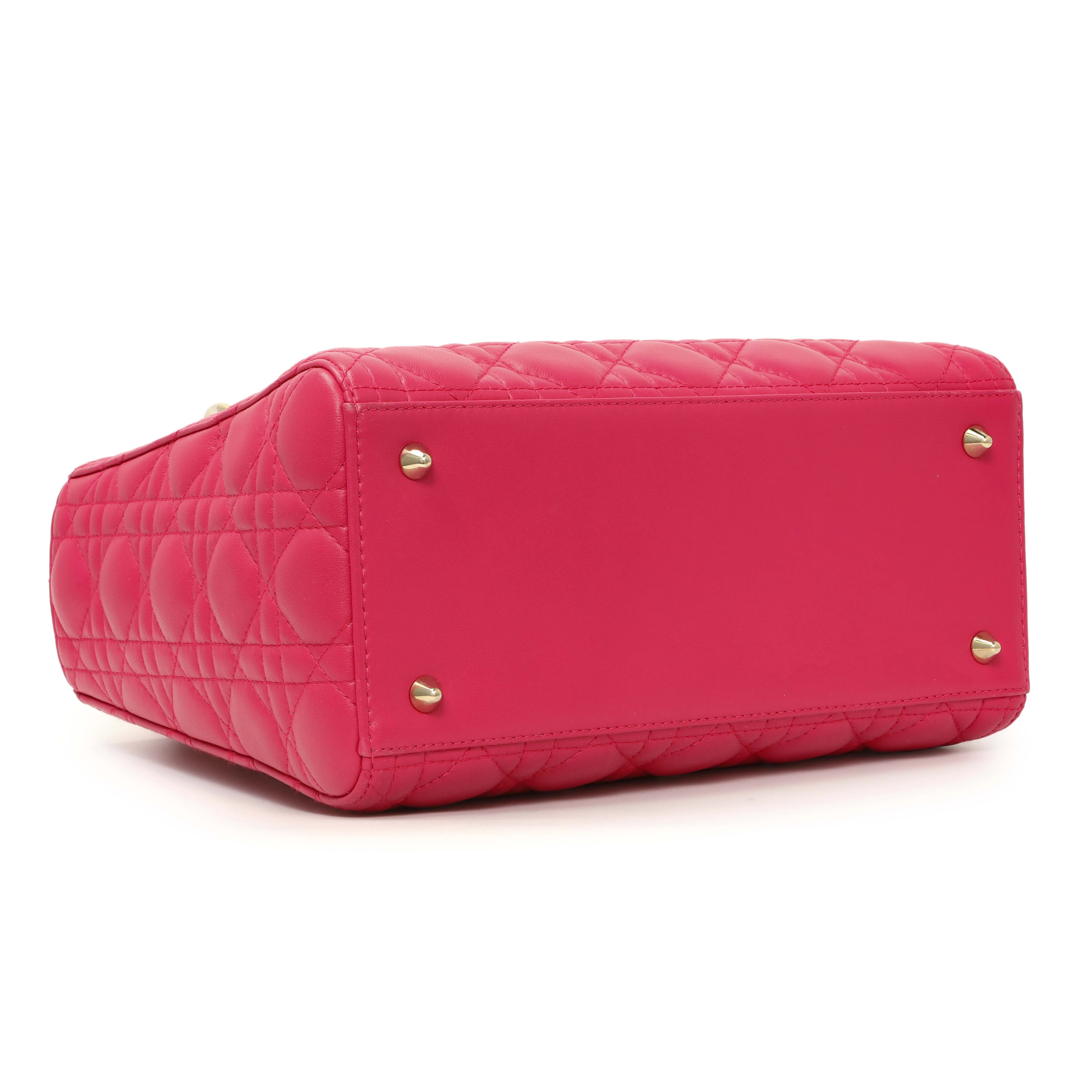 Christian Dior Pink Lambskin Cannage Medium Lady Dior - Image 3