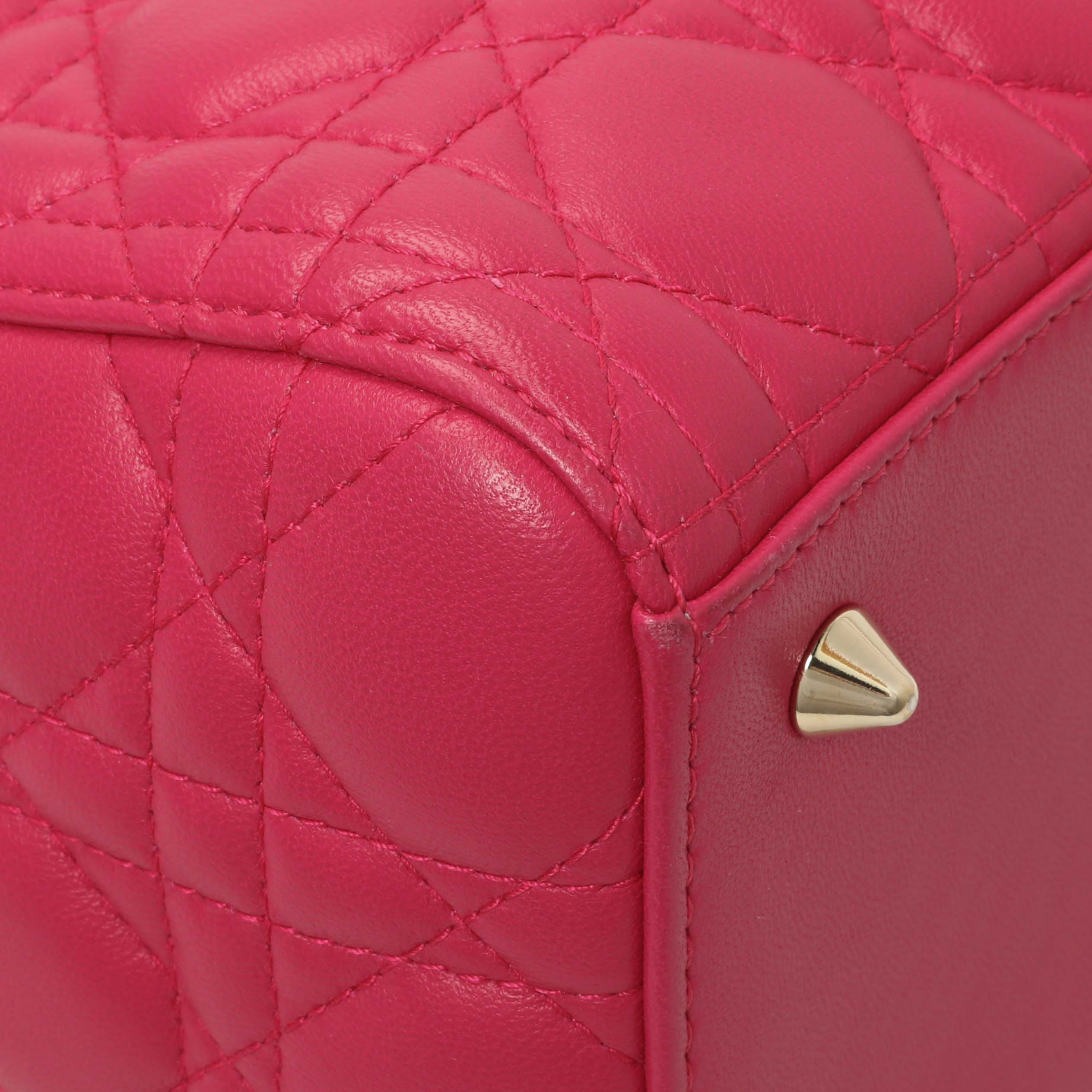 Christian Dior Pink Lambskin Cannage Medium Lady Dior - Image 4