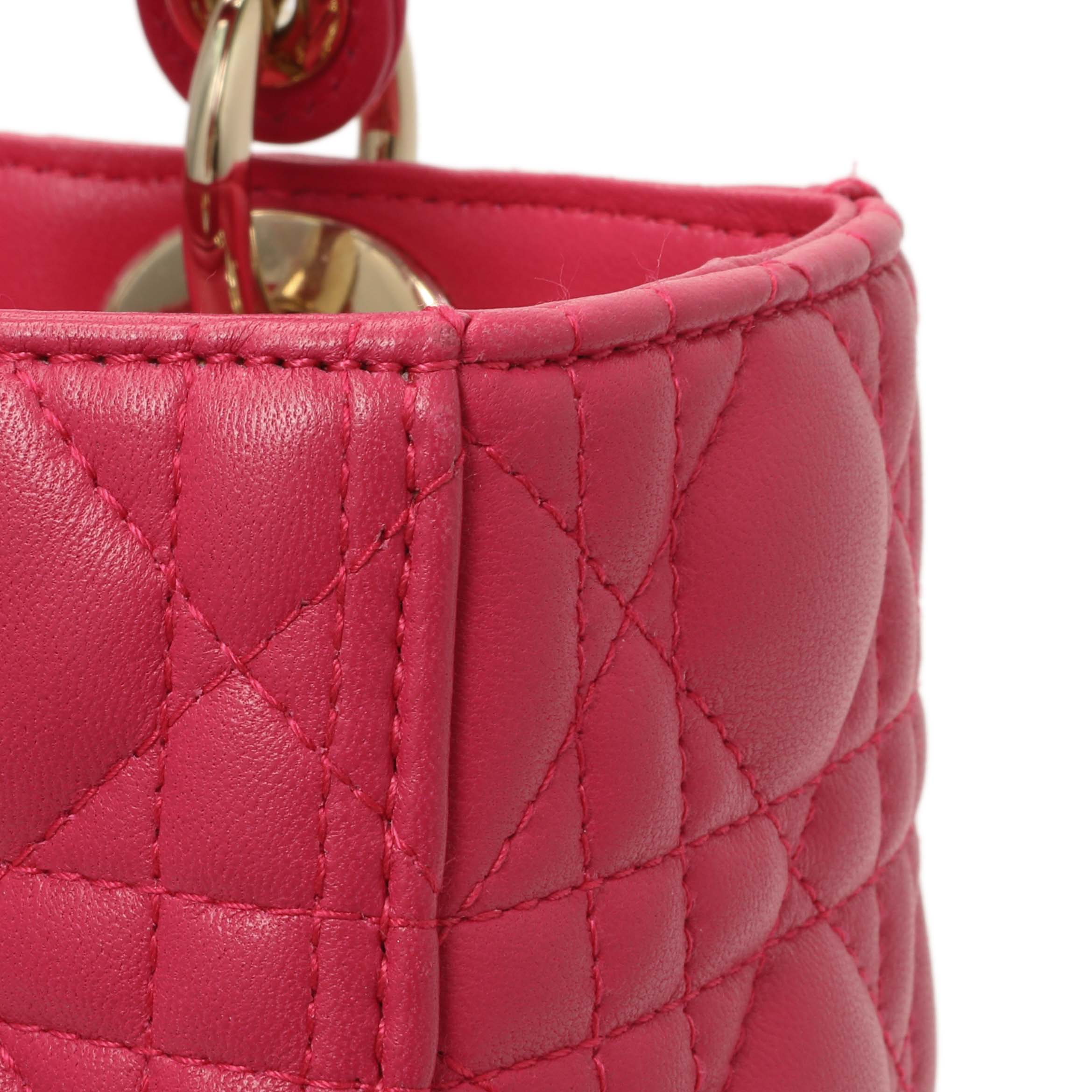 Christian Dior Pink Lambskin Cannage Medium Lady Dior - Image 9