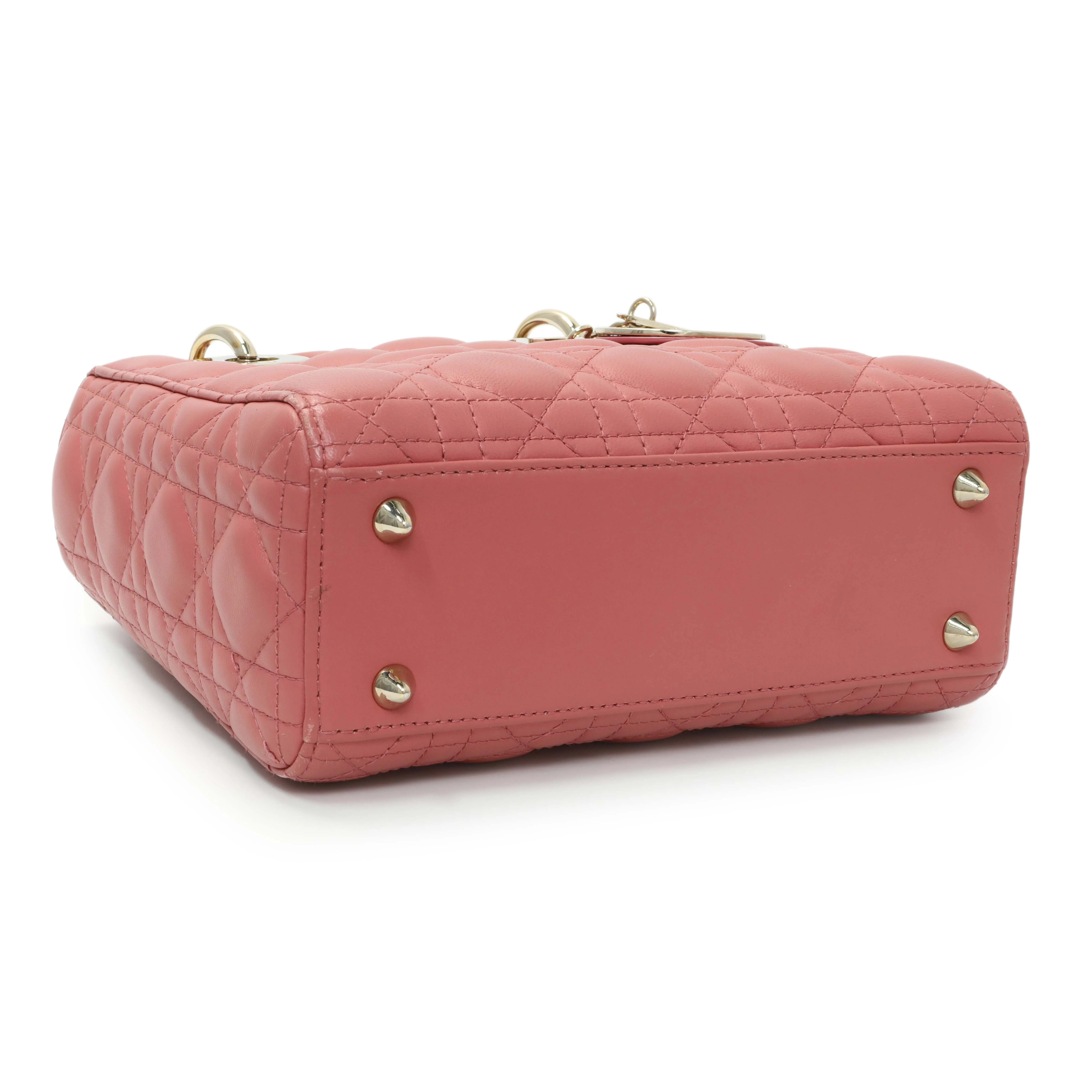 Christian Dior Pink Lambskin Cannage Small My ABCDior Lady Dior - Image 3