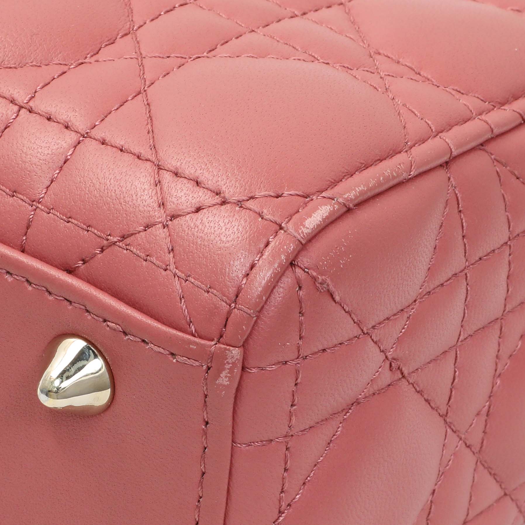 Christian Dior Pink Lambskin Cannage Small My ABCDior Lady Dior - Image 7