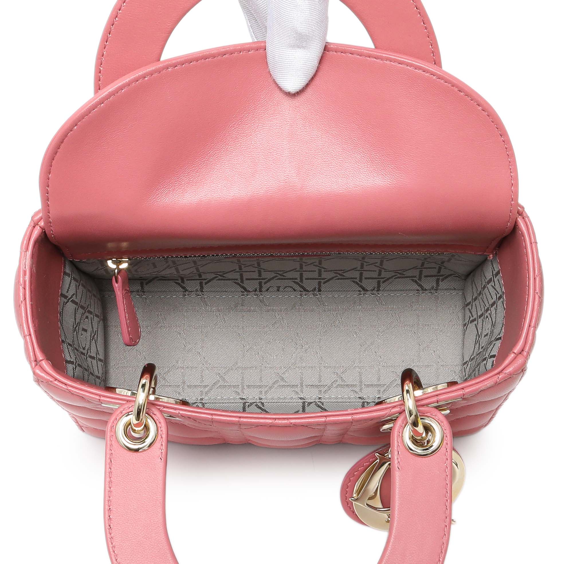 Christian Dior Pink Lambskin Cannage Small My ABCDior Lady Dior - Image 8