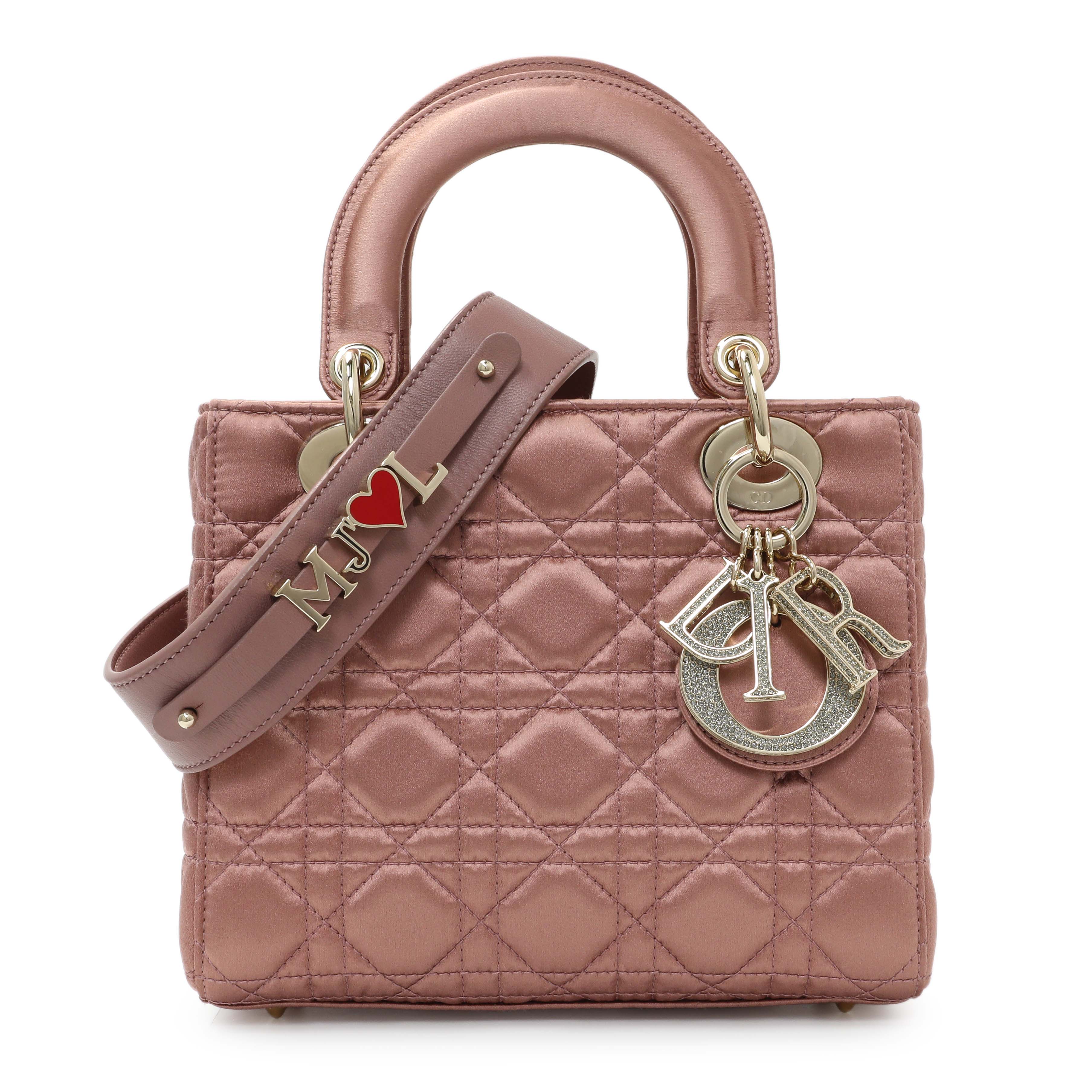 Christian Dior Pink Satin Crystal Cannage Small My ABCDior Lady Dior