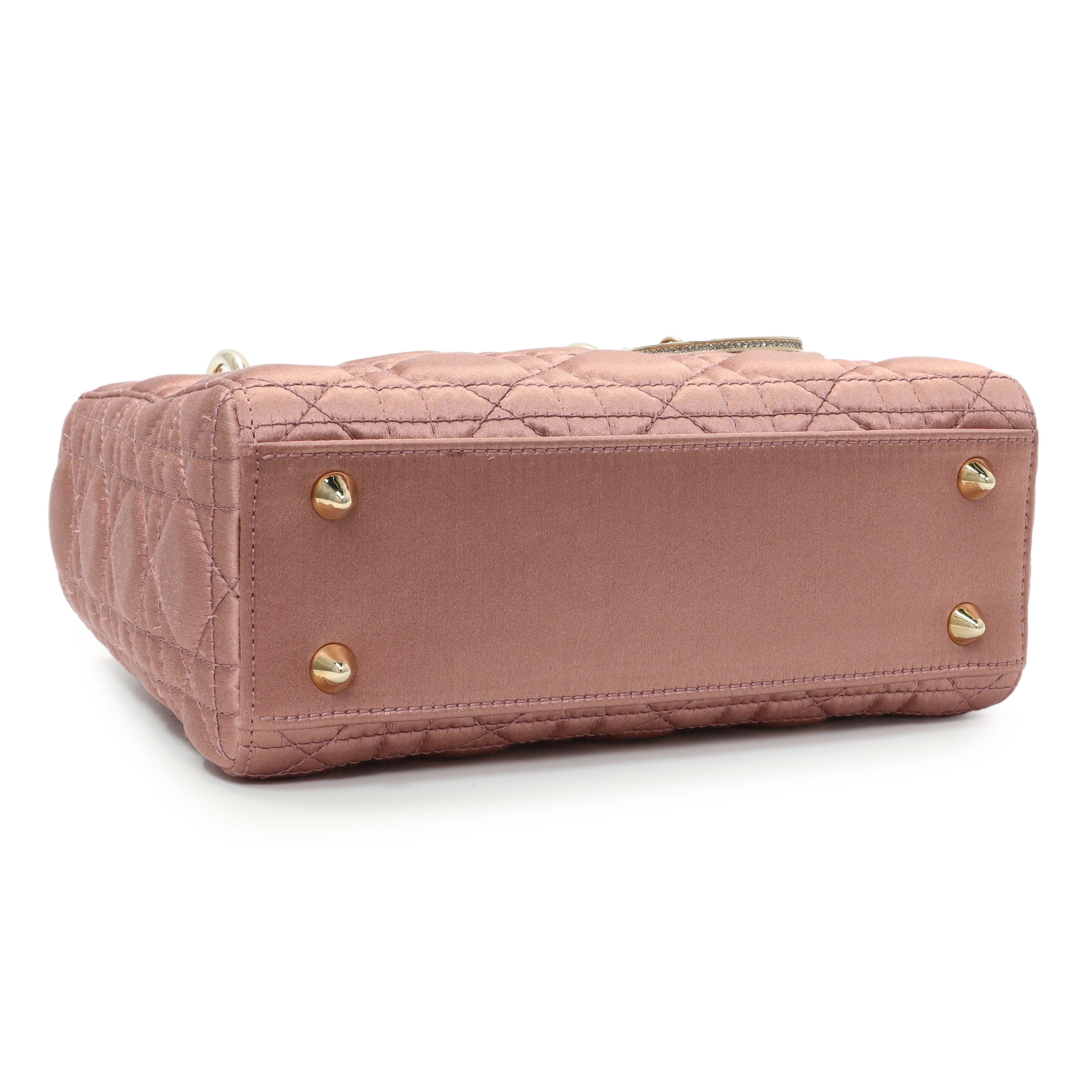 Christian Dior Pink Satin Crystal Cannage Small My ABCDior Lady Dior - Image 3