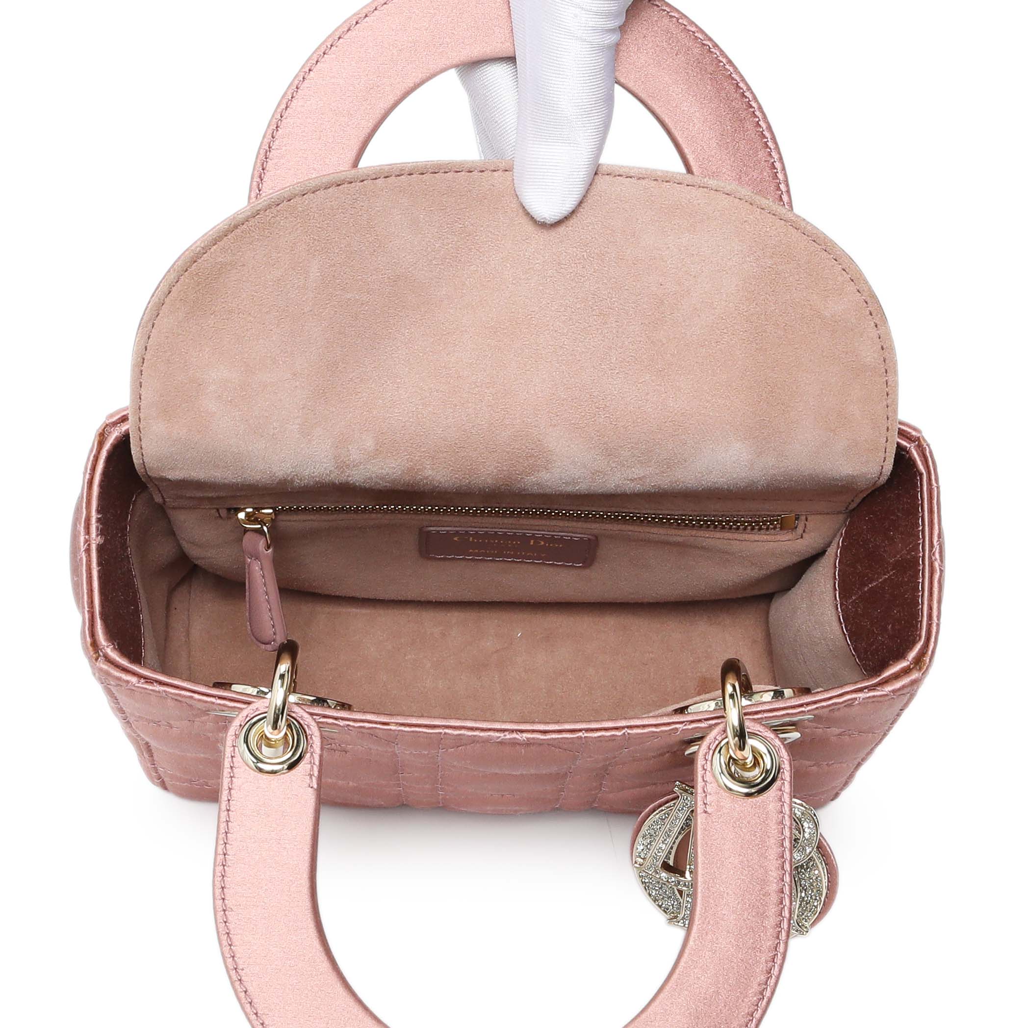 Christian Dior Pink Satin Crystal Cannage Small My ABCDior Lady Dior - Image 4