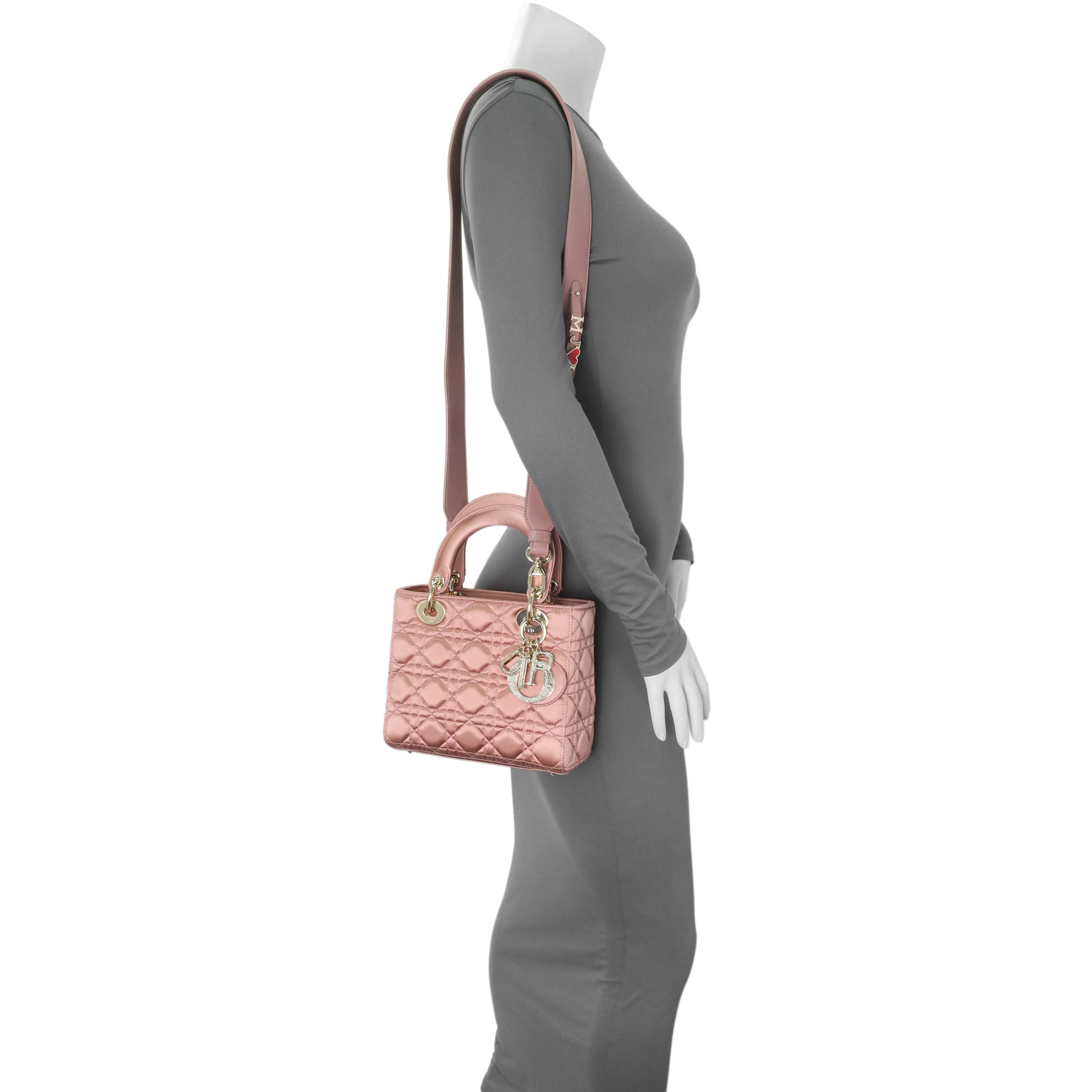 Christian Dior Pink Satin Crystal Cannage Small My ABCDior Lady Dior - Image 8