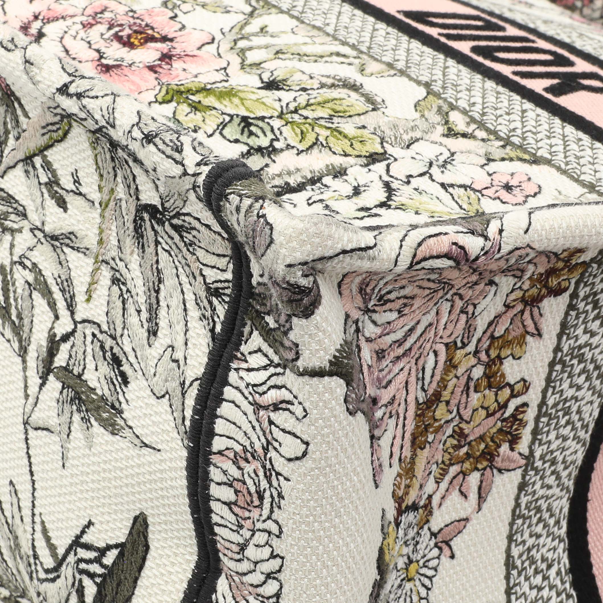 Christian Dior Pink White Floral Embroidered Medium Book Tote - Image 5