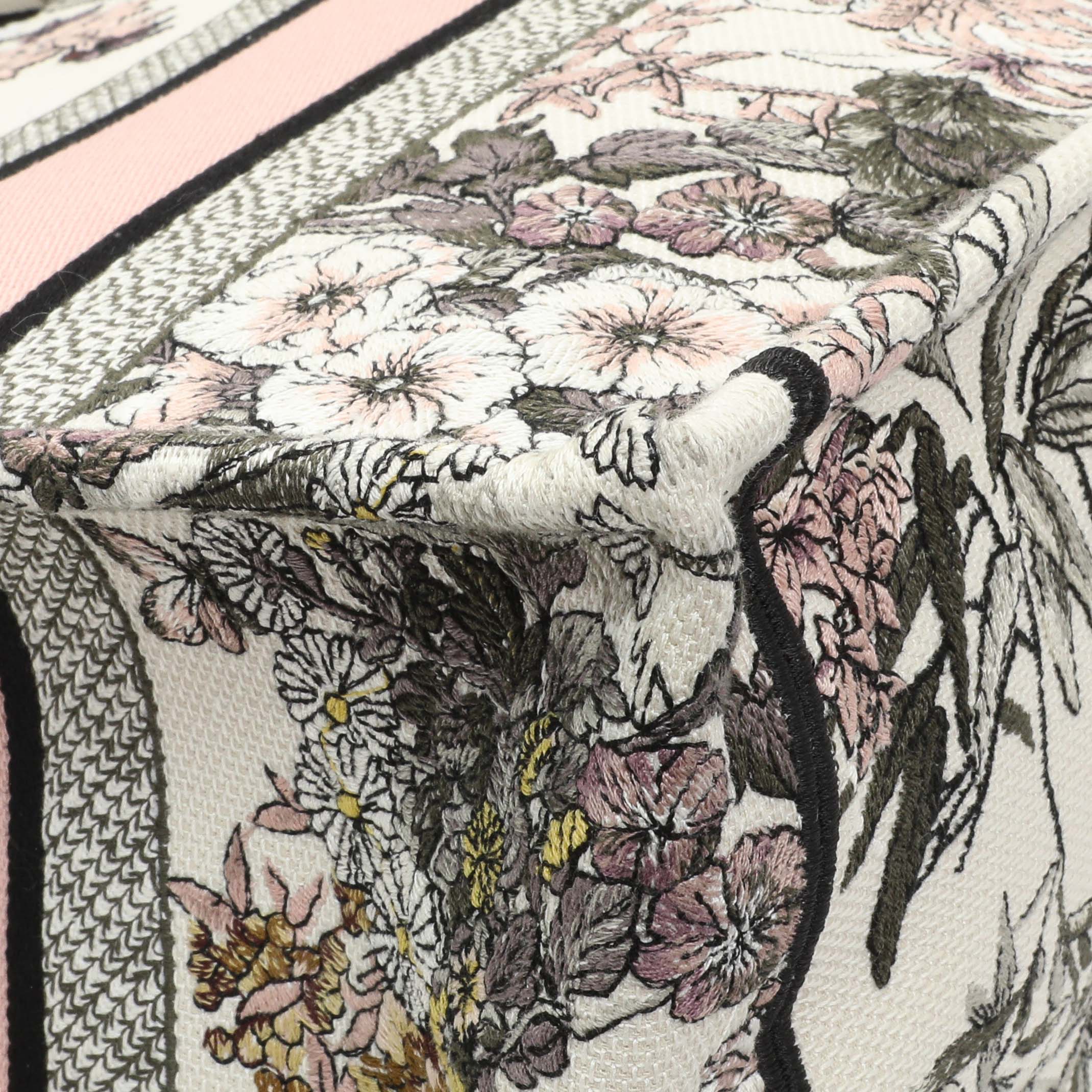 Christian Dior Pink White Floral Embroidered Medium Book Tote - Image 6
