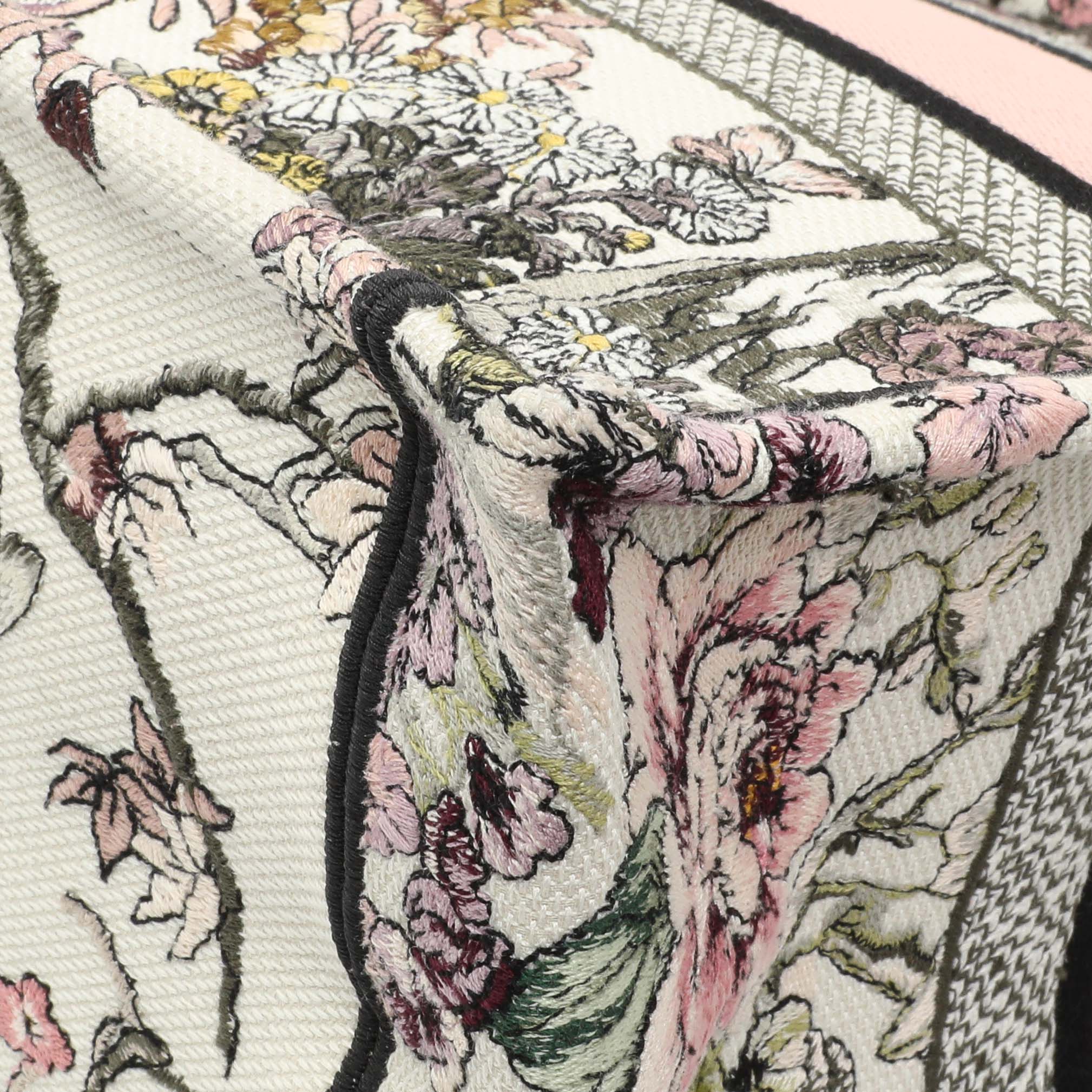 Christian Dior Pink White Floral Embroidered Medium Book Tote - Image 7