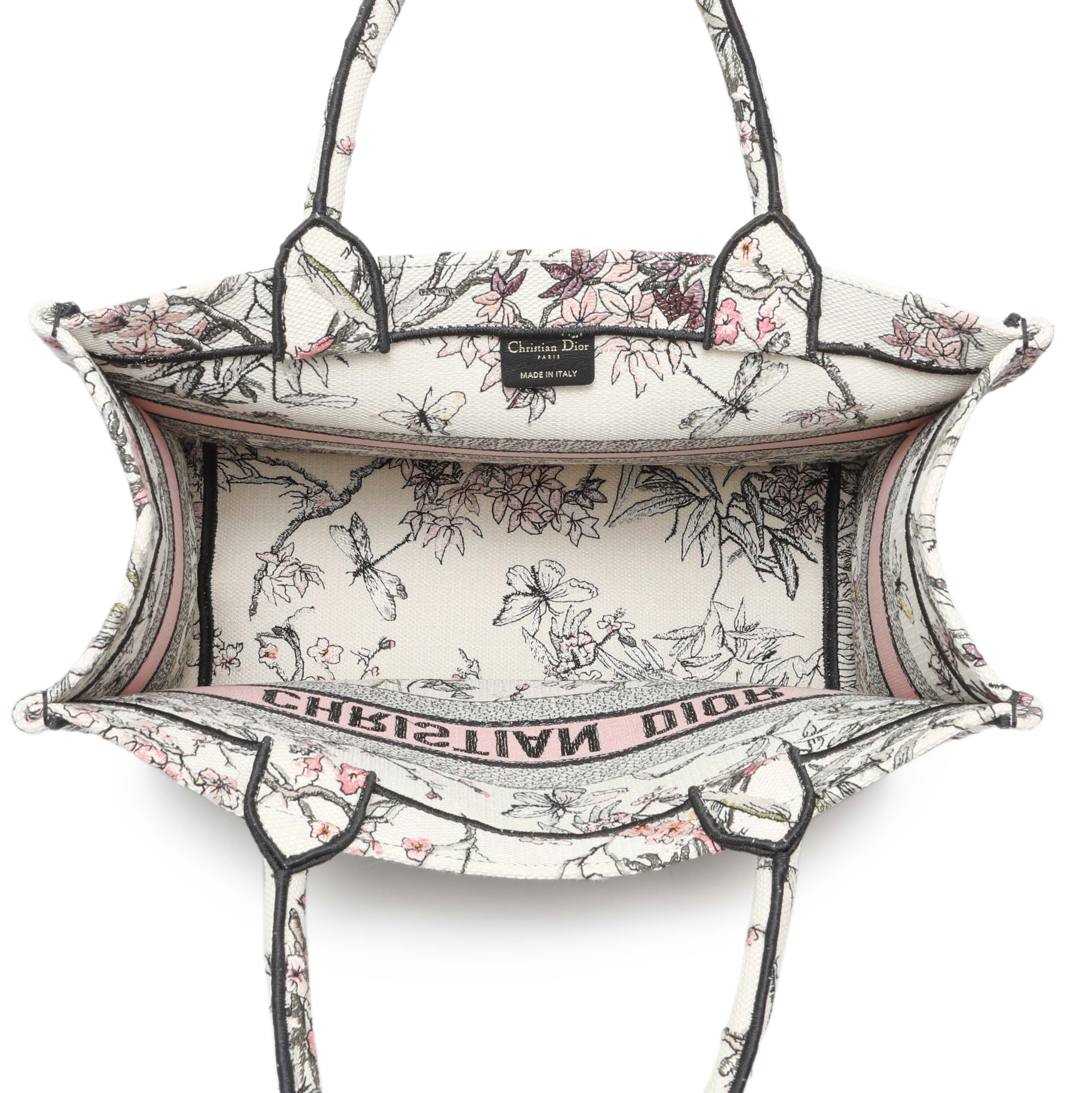 Christian Dior Pink White Floral Embroidered Medium Book Tote - Image 8