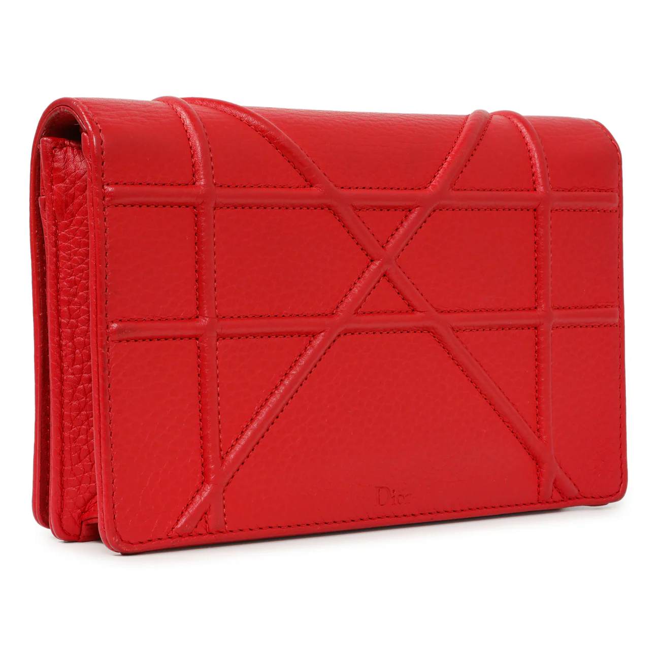 Christian Dior Red Calfskin Diorama Wallet On Chain - Image 2
