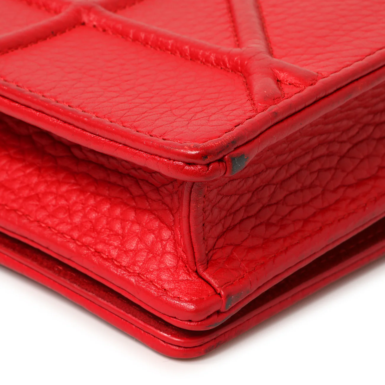 Christian Dior Red Calfskin Diorama Wallet On Chain - Image 6