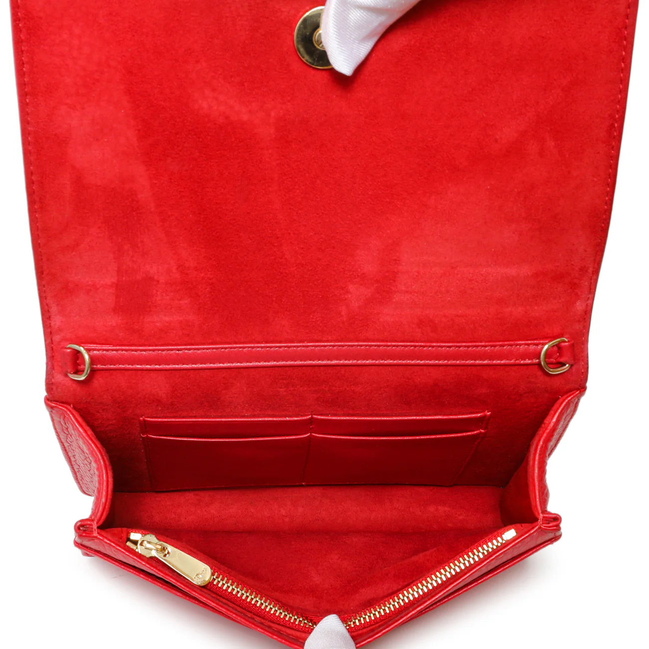 Christian Dior Red Calfskin Diorama Wallet On Chain - Image 8