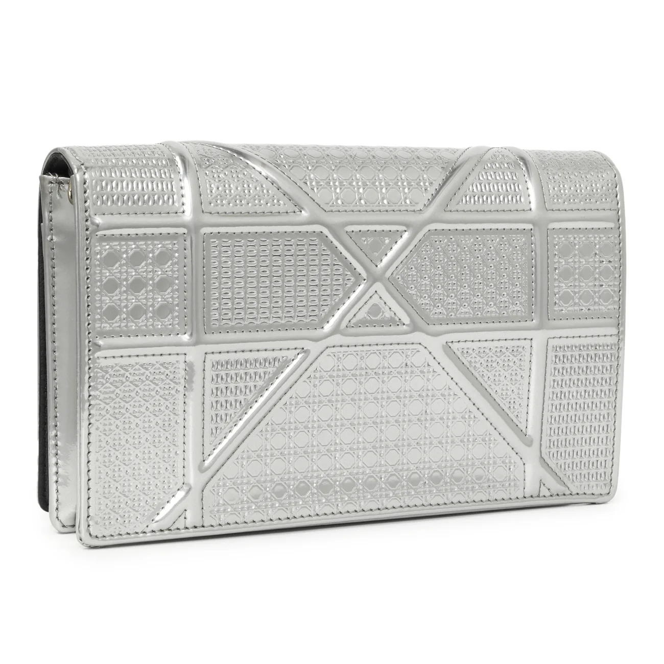 Christian Dior Silver Patent Micro-Cannage Diorama Wallet on Chain - Image 2